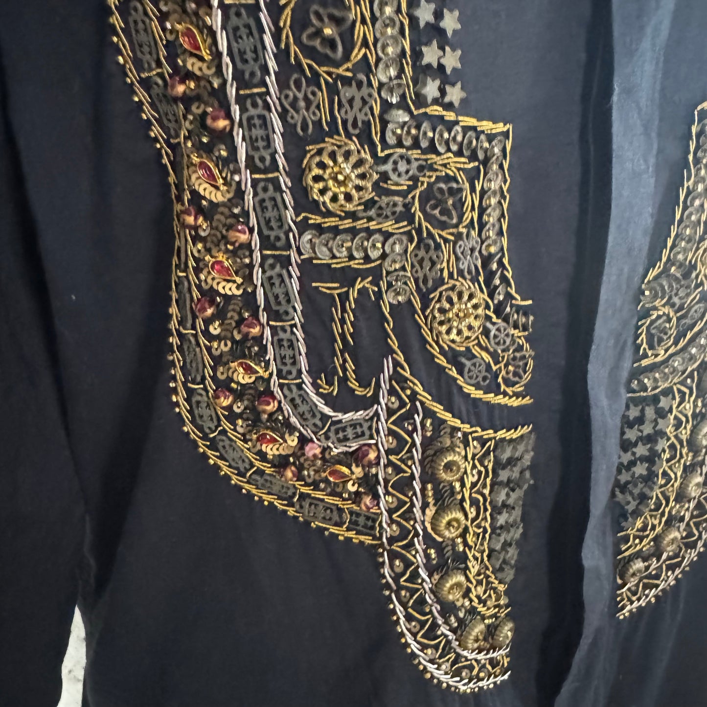 2000s ROBERTO CAVALLI MENS BEADED EMBROIDERED BUTTON UP COLLARED SHIRT 52