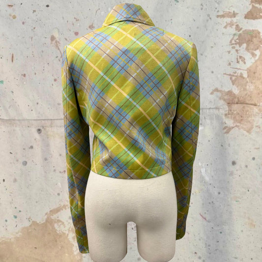 FW 2000 JOHN GALLIANO TARTAN PLAID EXTENDED SLEEVE CUFF ZIP COLLARED JACKET