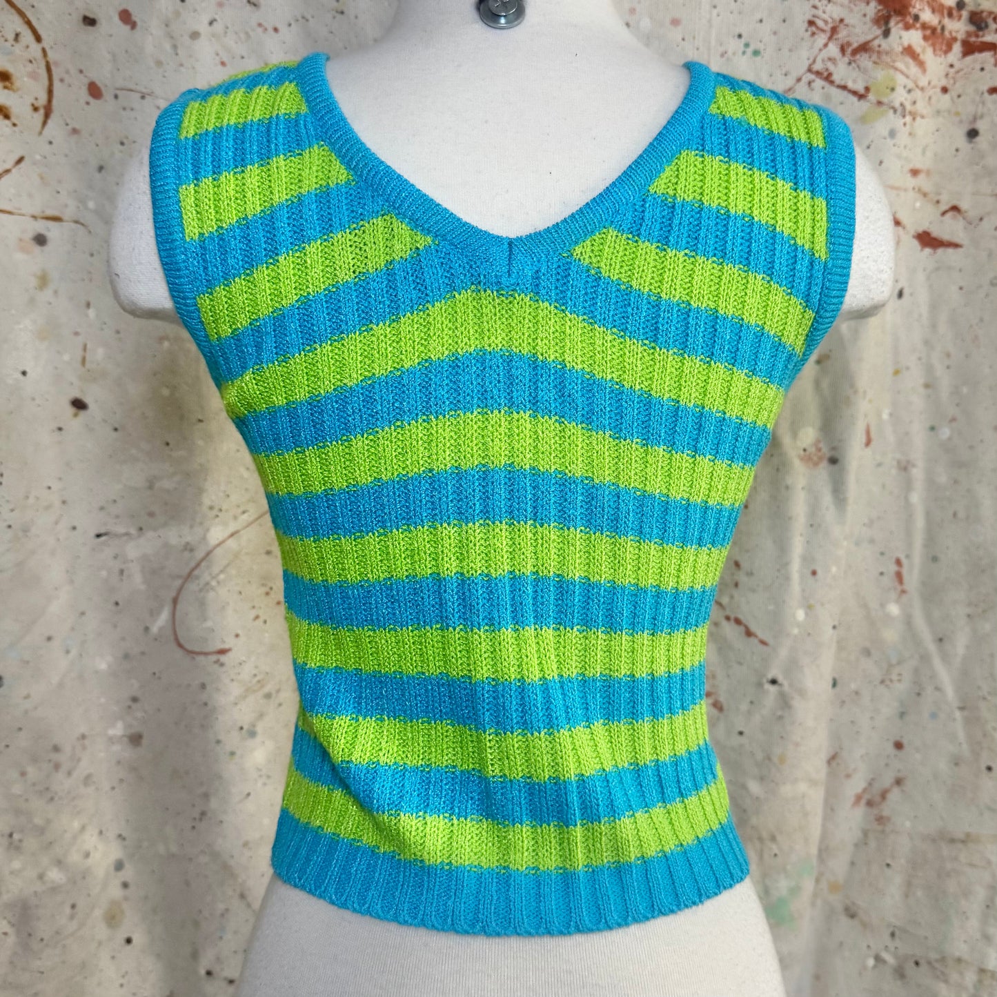 90s VERSACE JEANS COUTURE BLUE GREEN STRIPE KNIT TANK XS