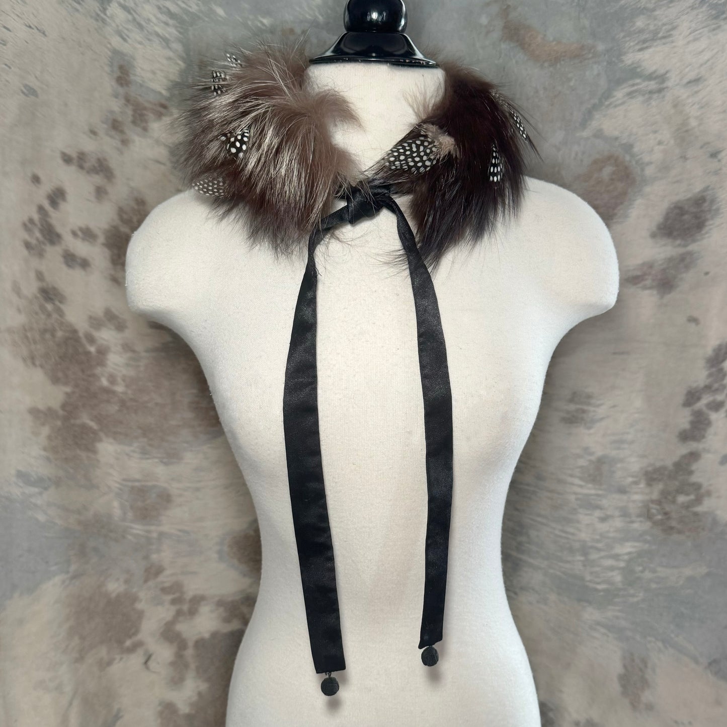 80's Givenchy Fur & Feather Tie Collar
