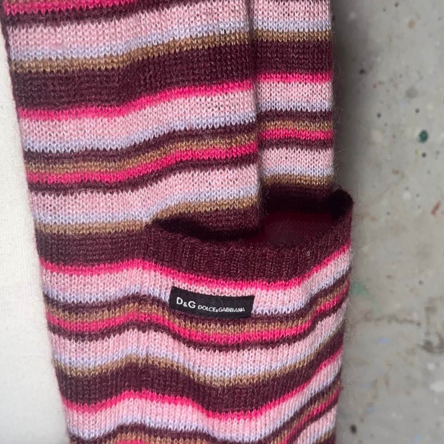 FW 2000 DOLCE & GABBANA D&G PINK STRIPE KNIT SHAWLPOCKET SCARF
