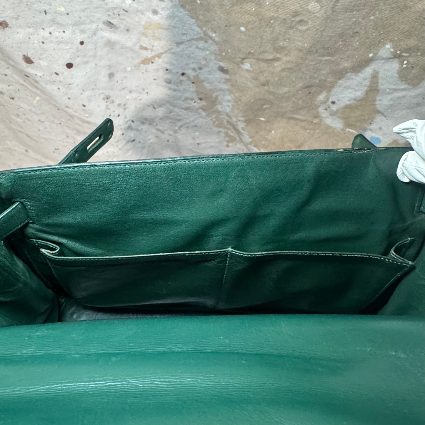 1960s / 1970s HERMES BOX SELLIER KELLY 32 VERT GREEN HANDBAG
