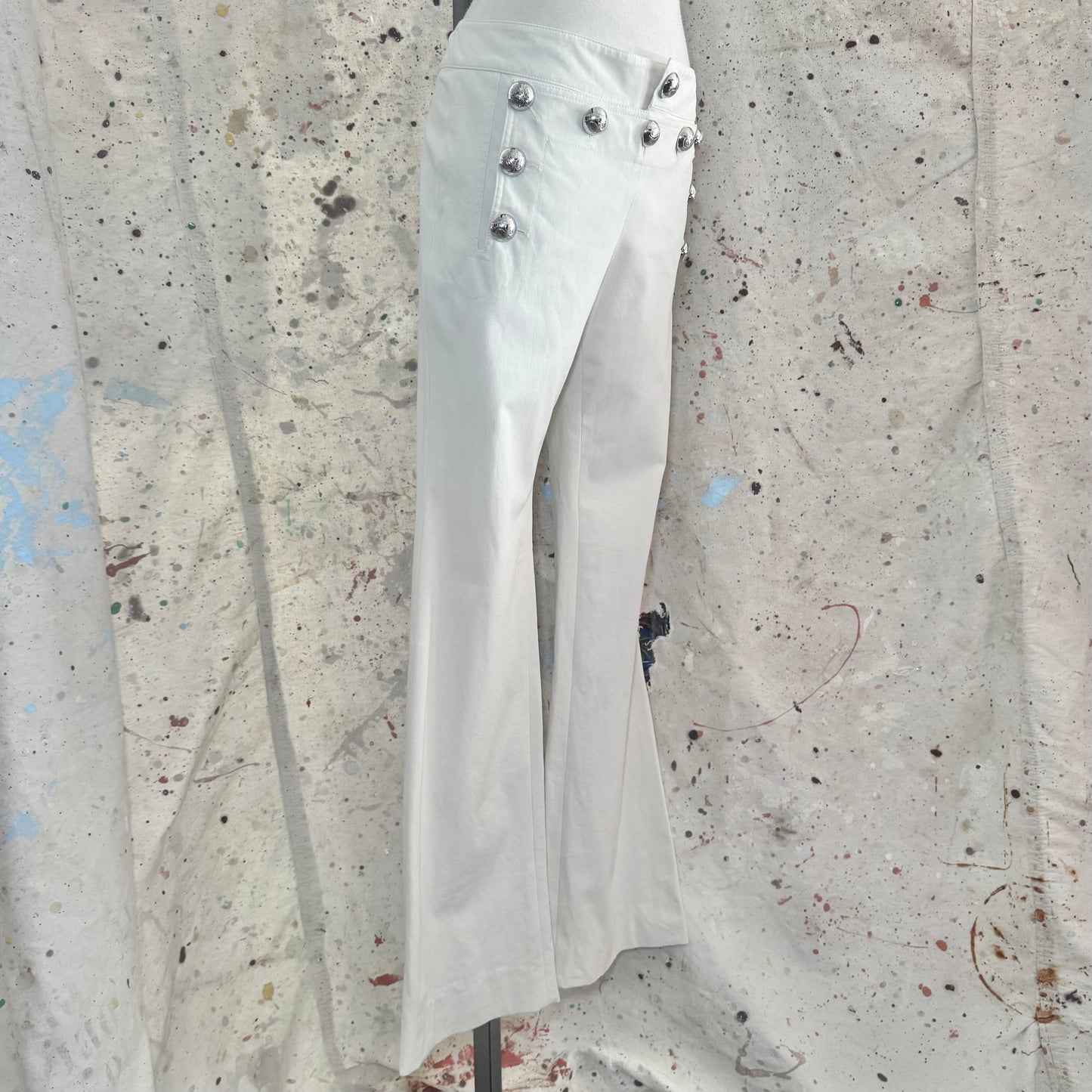 2014 GUCCI FRIDA GIANNINI IVORY SILVER BUTTON WHITE WIDE LEG SAILOR PANTS