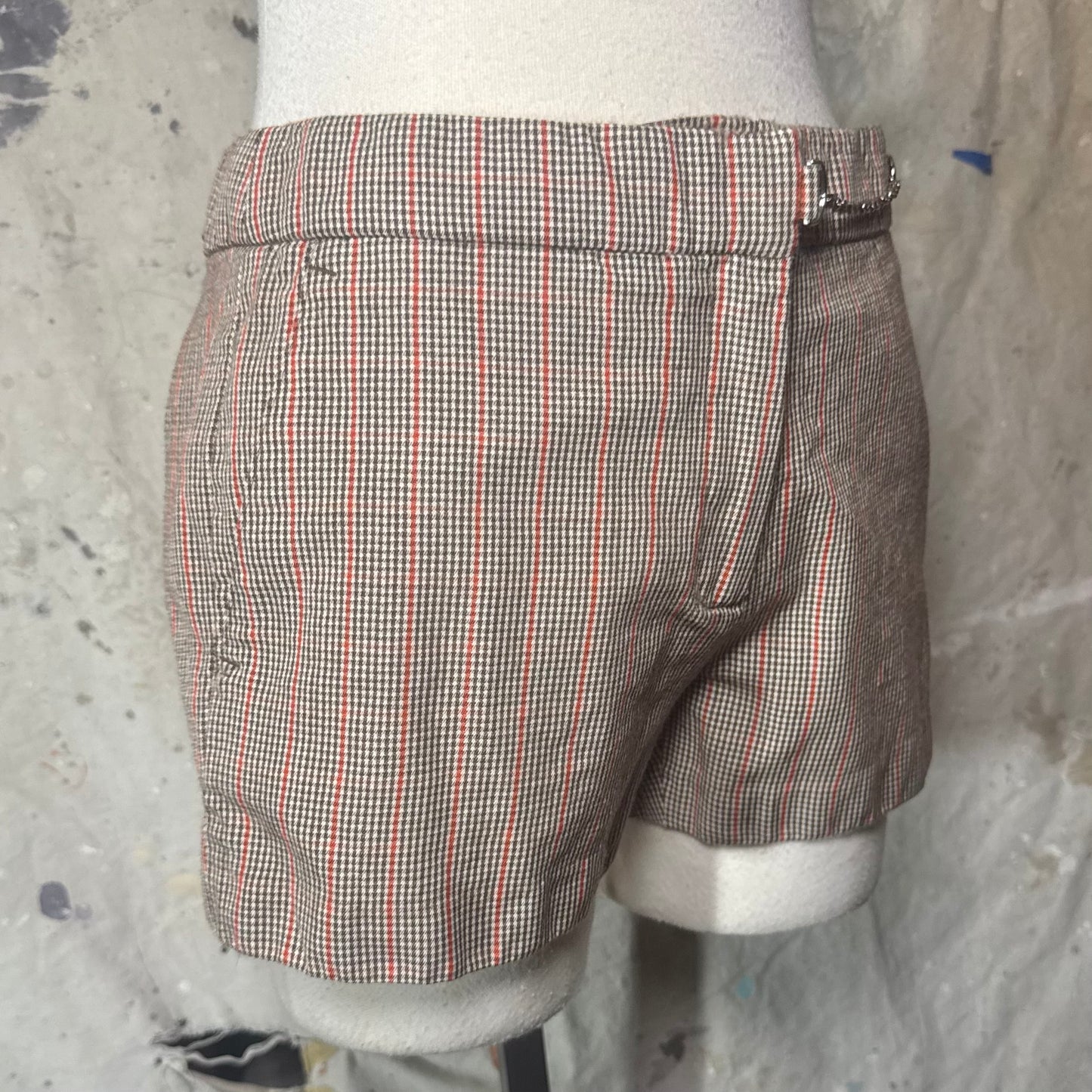 PACO RABANNE SS2019 PETER SAVILLE TARTAN CHAIN CLOSURE SUIT SHORTS