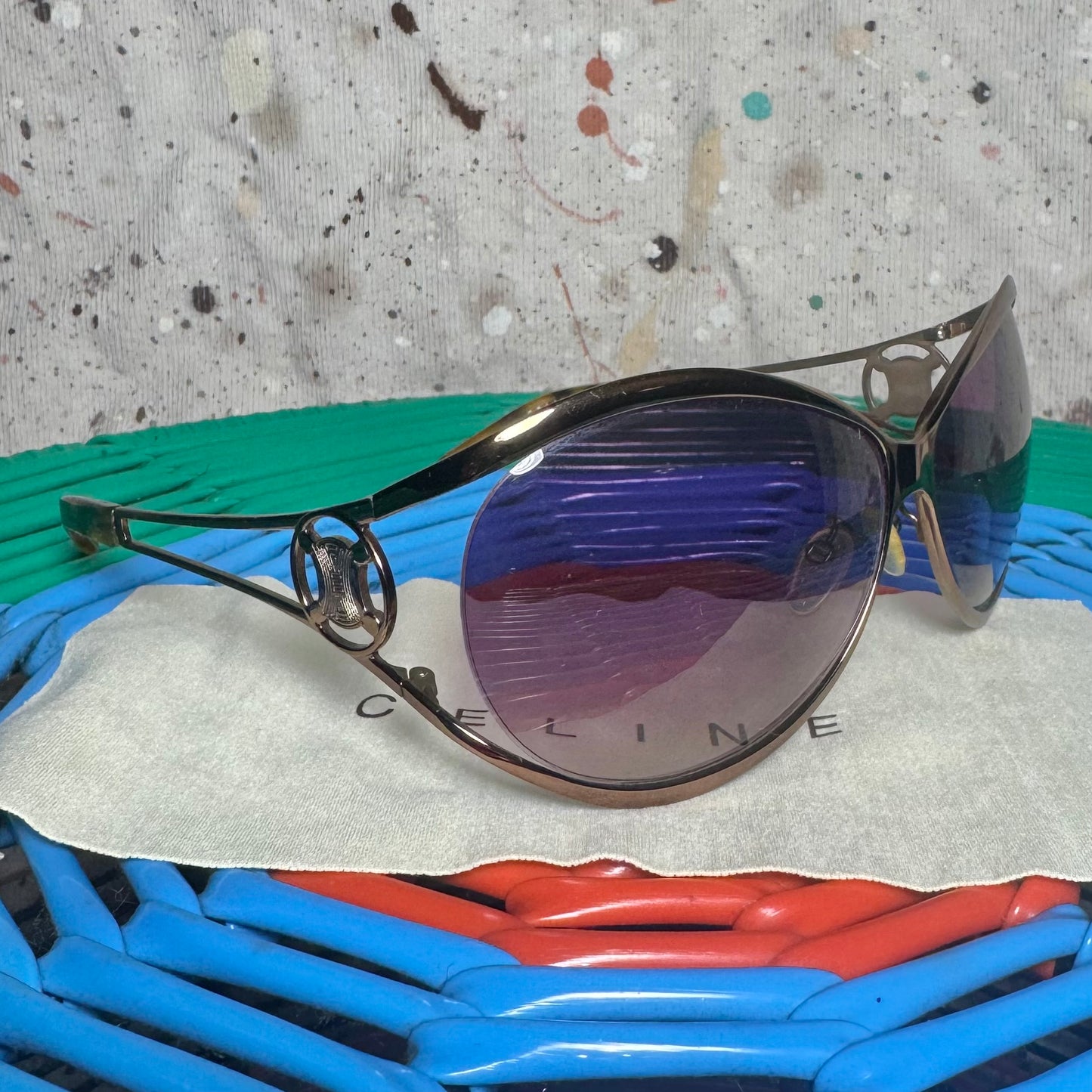 1990s CELINE WIRE BRONZE / PURPLE OVERSIZED MACADAM LOGO C SUNGLASSES SC1317