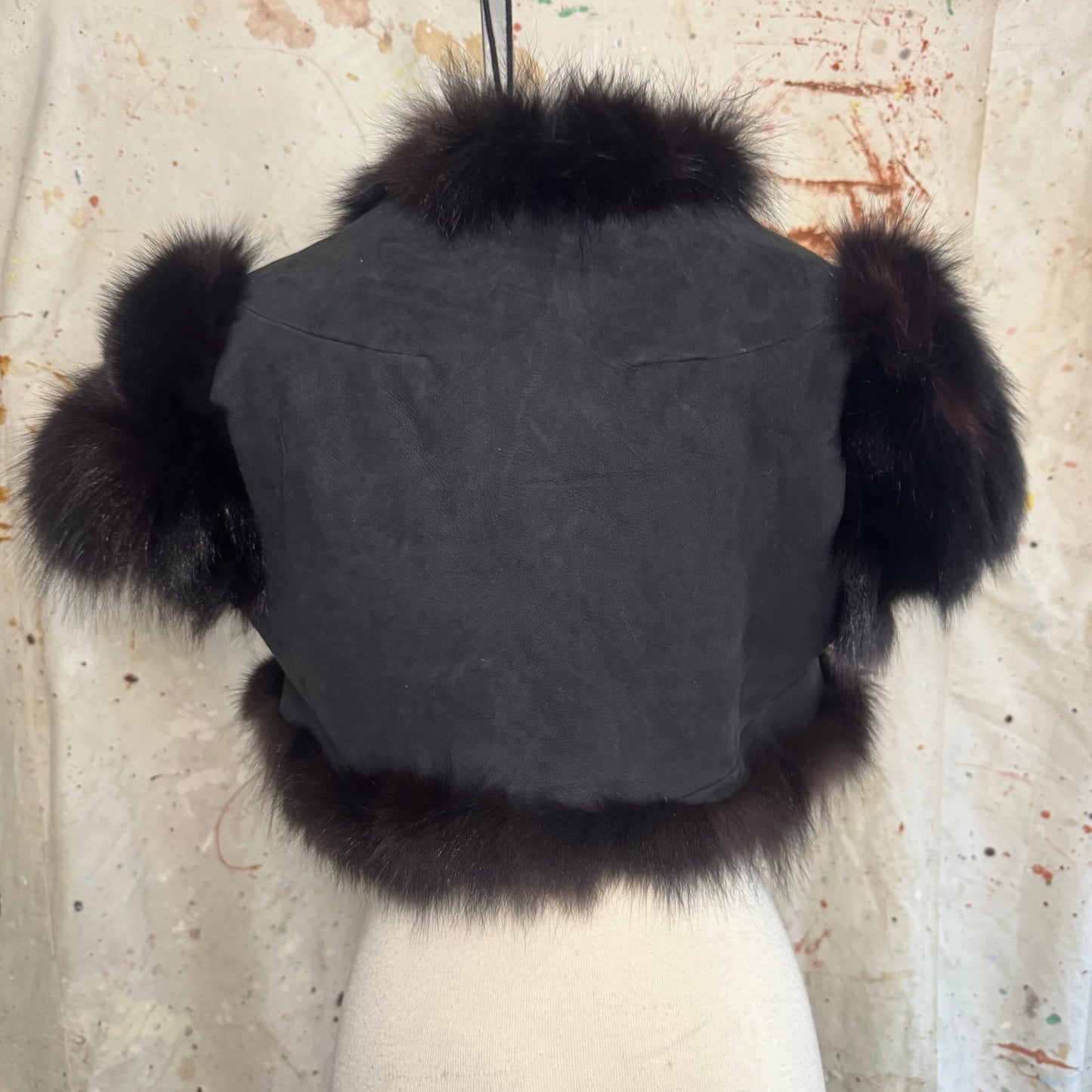 2000s ITALIAN DESIGNER BLACK SUEDE FUR BOLERO