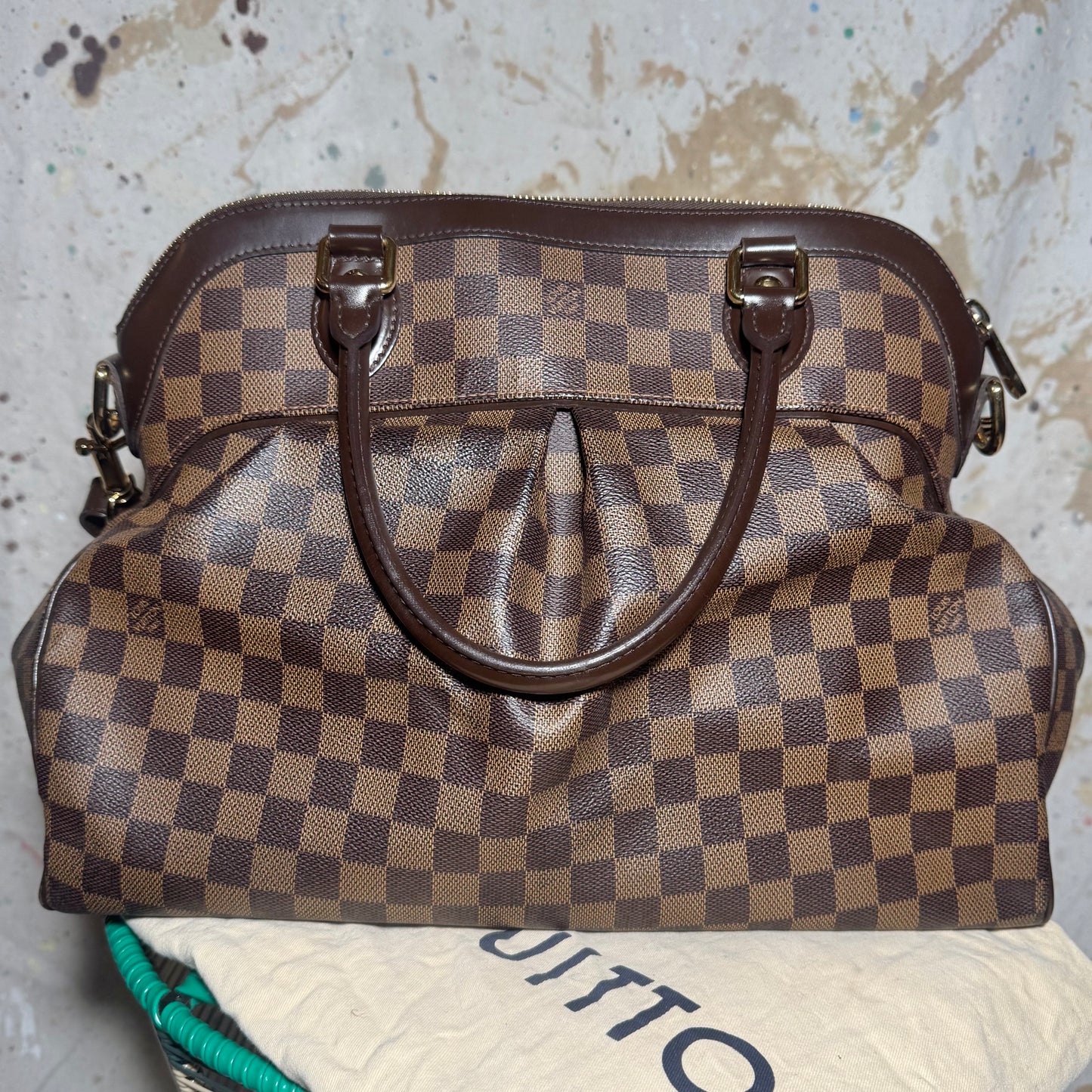 2007 LOUIS VUITTON EBENE TREVI GM BROWN DAMIER MONOGRAM BAG w 2 WAY STRAP