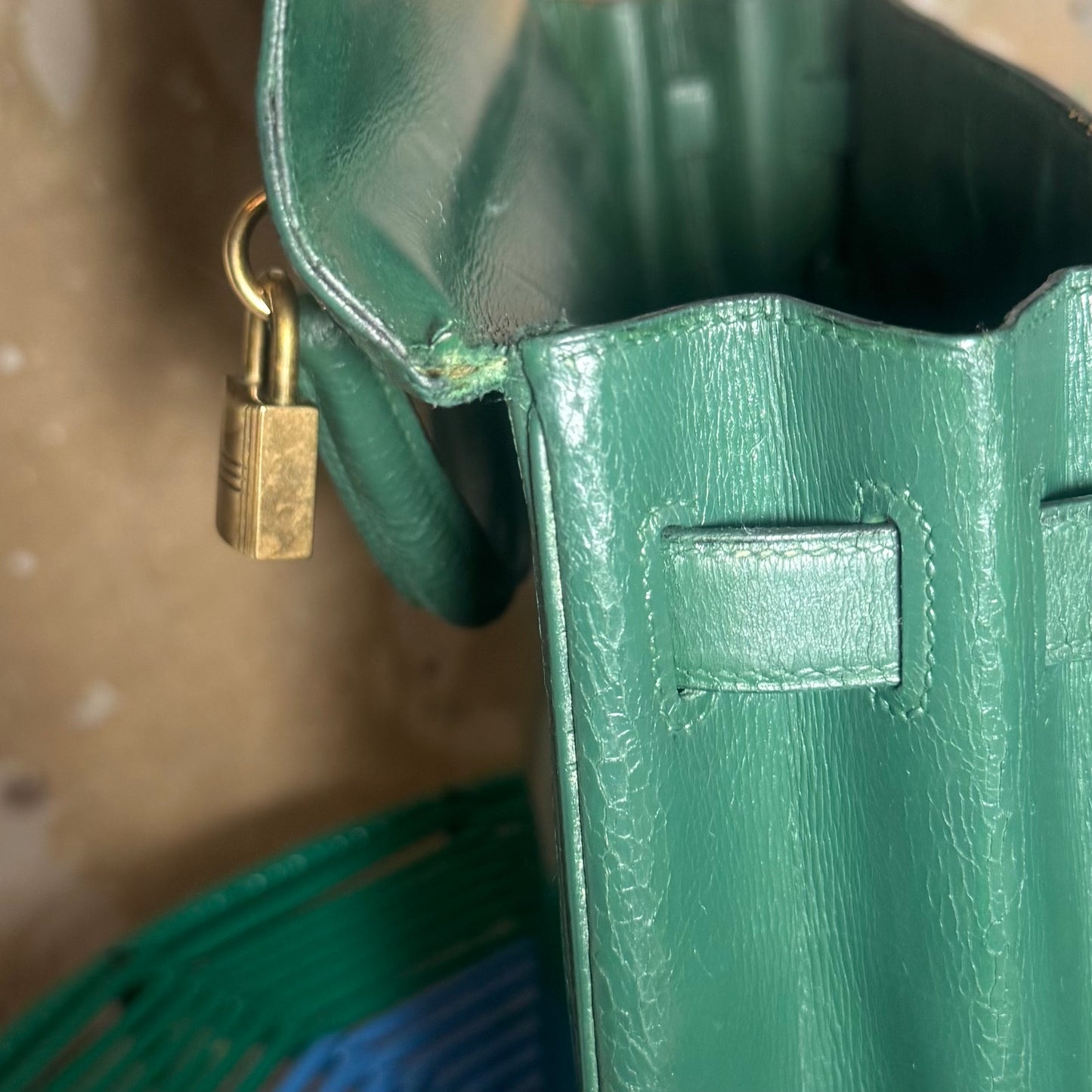 1960s / 1970s HERMES BOX SELLIER KELLY 32 VERT GREEN HANDBAG