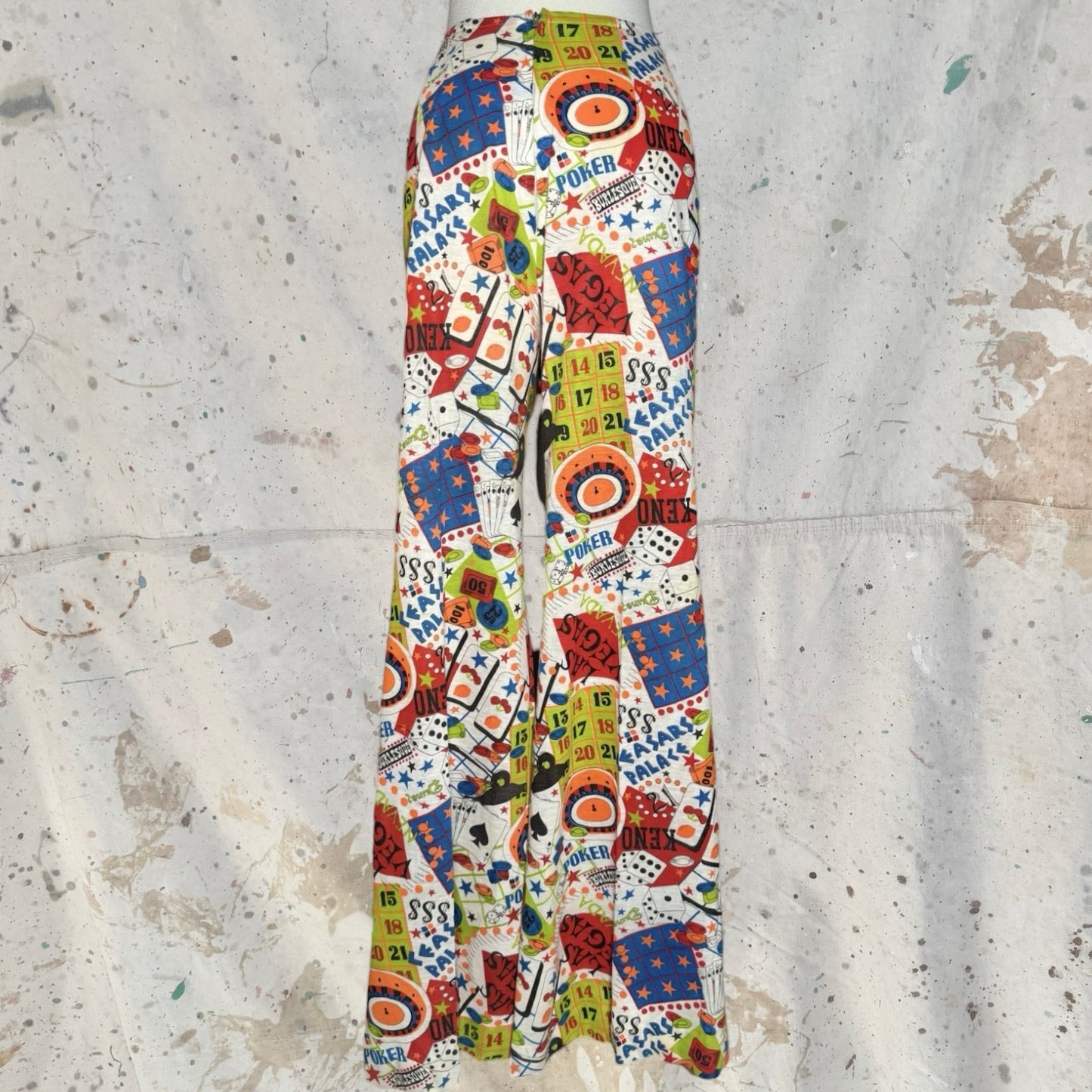 1960s / 1970s HIPPIE MOD All OVER PRINT VEGAS CESARS PALACE BELLBOTTOM PANTS