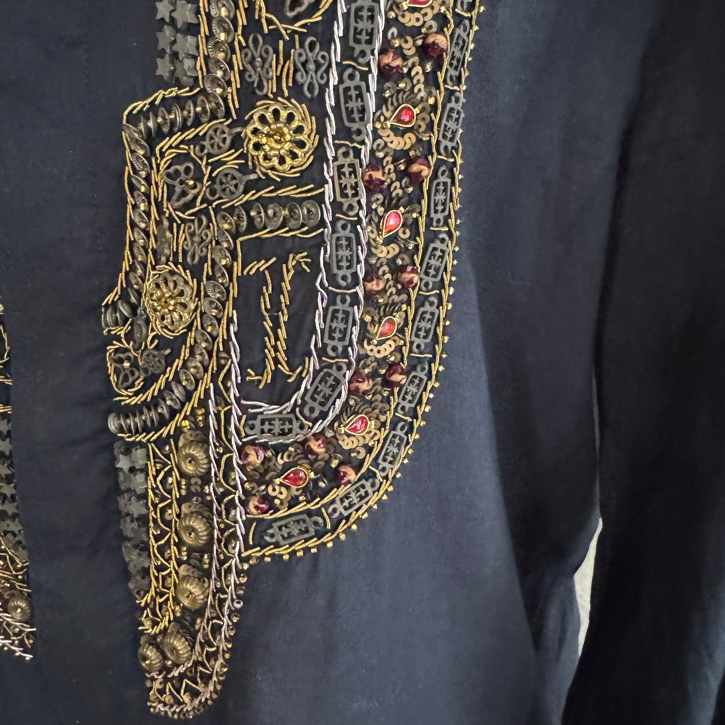 2000s ROBERTO CAVALLI MENS BEADED EMBROIDERED BUTTON UP COLLARED SHIRT 52
