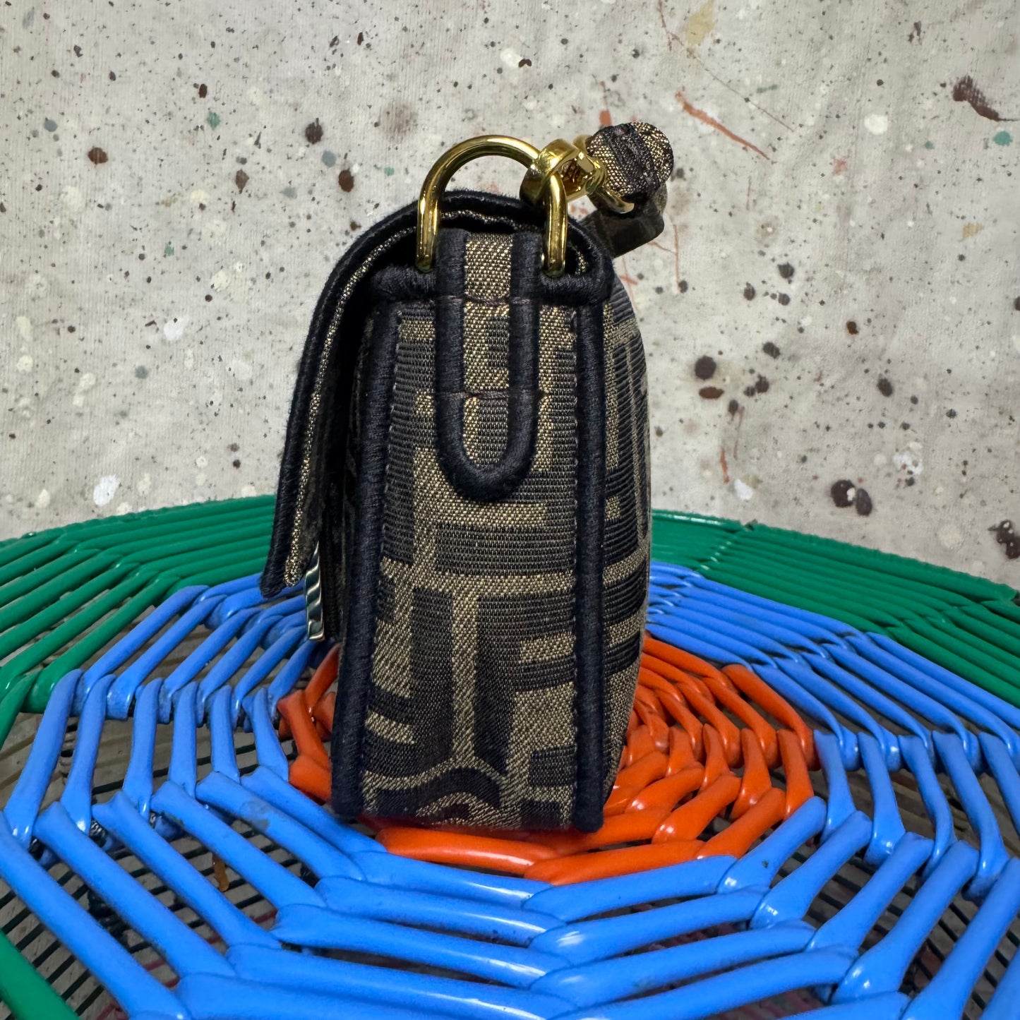 FENDI MINI BROWN FF MONOGRAM JACQUARD BAGUETTE