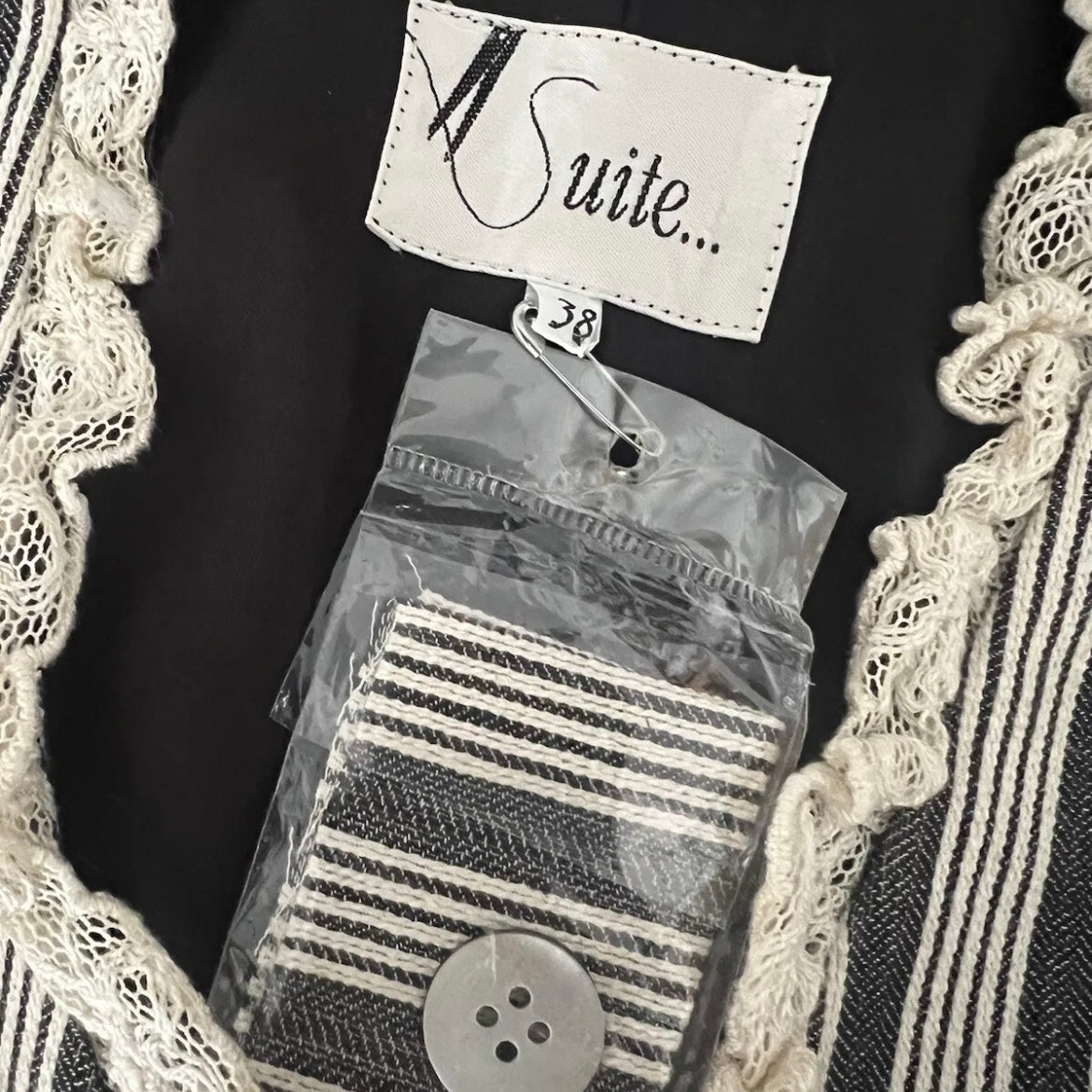 90S SUITE CHANTAL THOMASS STRIPE LACE 3 PIECE DRESS JACKET AND BAG