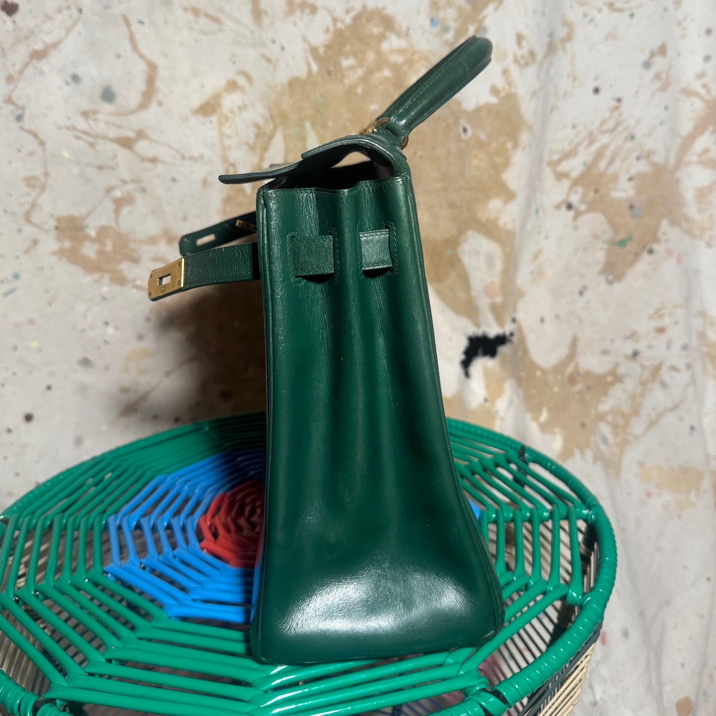 1960s / 1970s HERMES BOX SELLIER KELLY 32 VERT GREEN HANDBAG