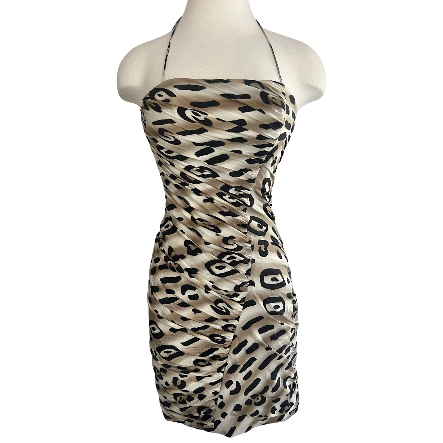 BLUMARINE SILK LEOPARD CORSET DRESS