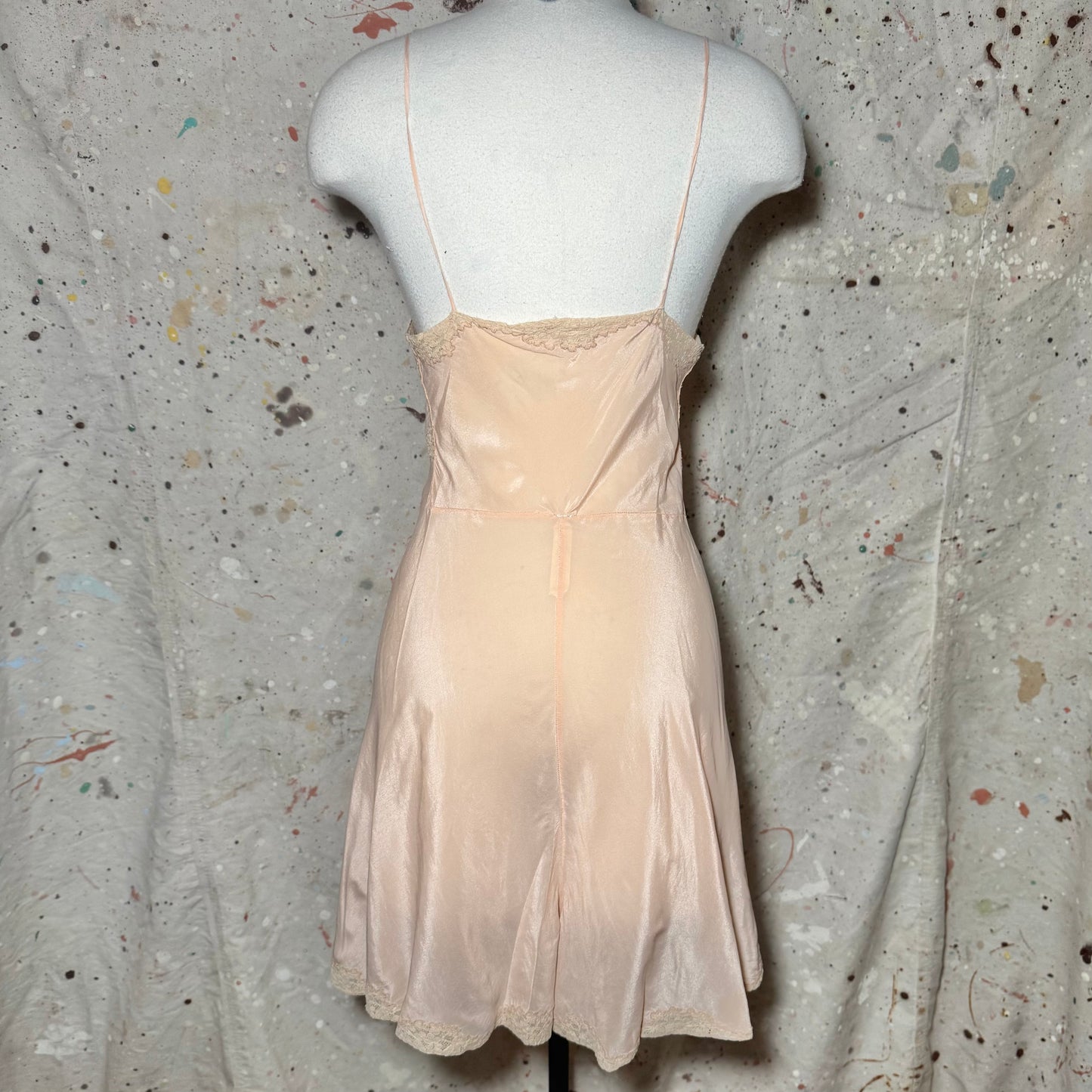 1930s L.ROUFF LINGERIE PARIS BIAS CUT PEACH SILK LACE CAMI KNICKERS