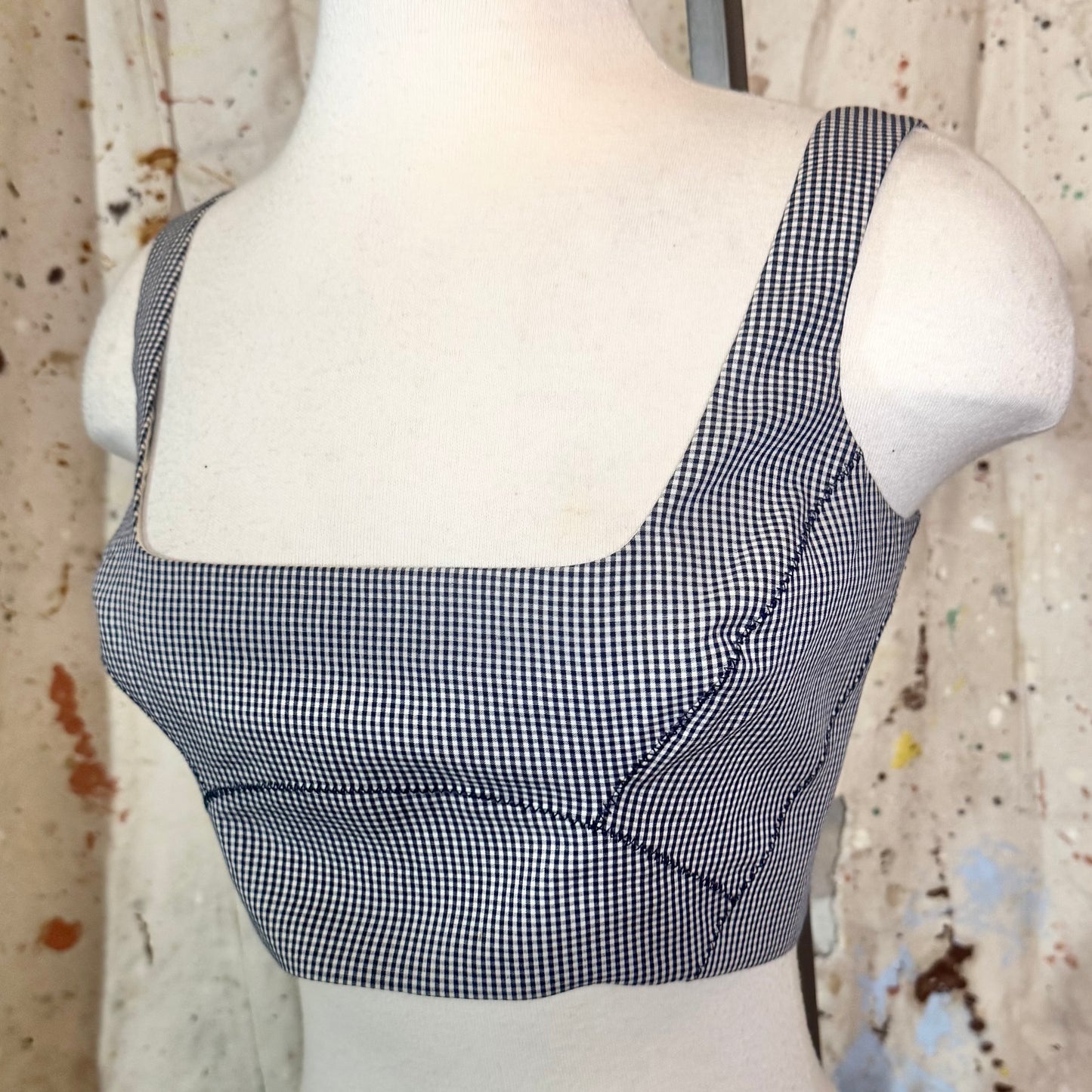 DSQUARED2 BLACK & WHITE CROPPED GINGHAM CHECK TOP