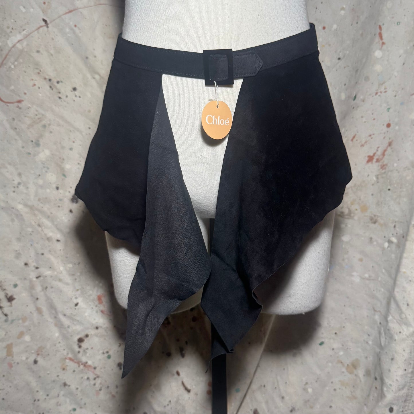 CHLOÉ BLACK RAW EDGE SUEDE DRAPE PEPLUM RUFFLE BUCKLE BELT