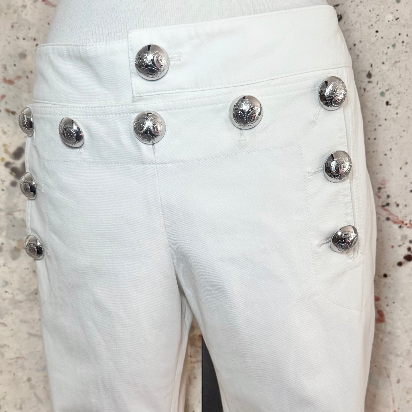 2014 GUCCI FRIDA GIANNINI IVORY SILVER BUTTON WHITE WIDE LEG SAILOR PANTS