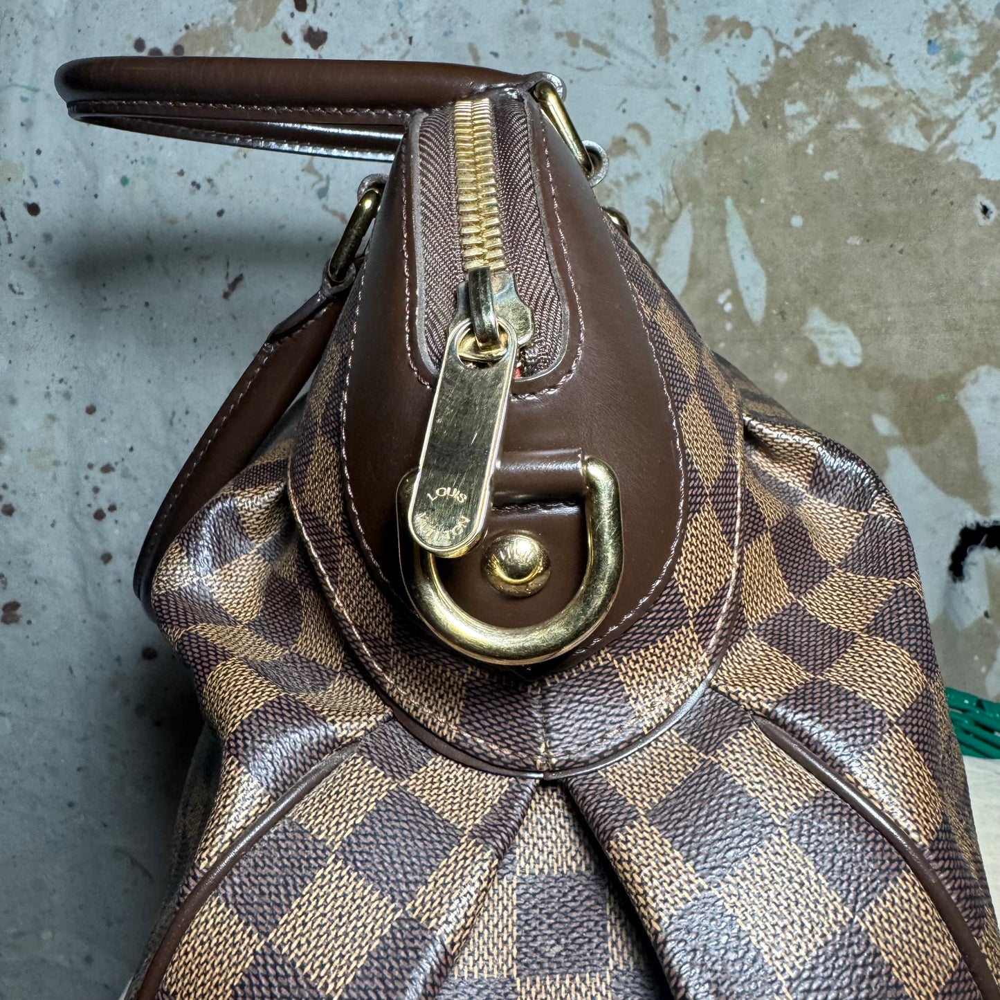 2007 LOUIS VUITTON EBENE TREVI GM BROWN DAMIER MONOGRAM BAG w 2 WAY STRAP