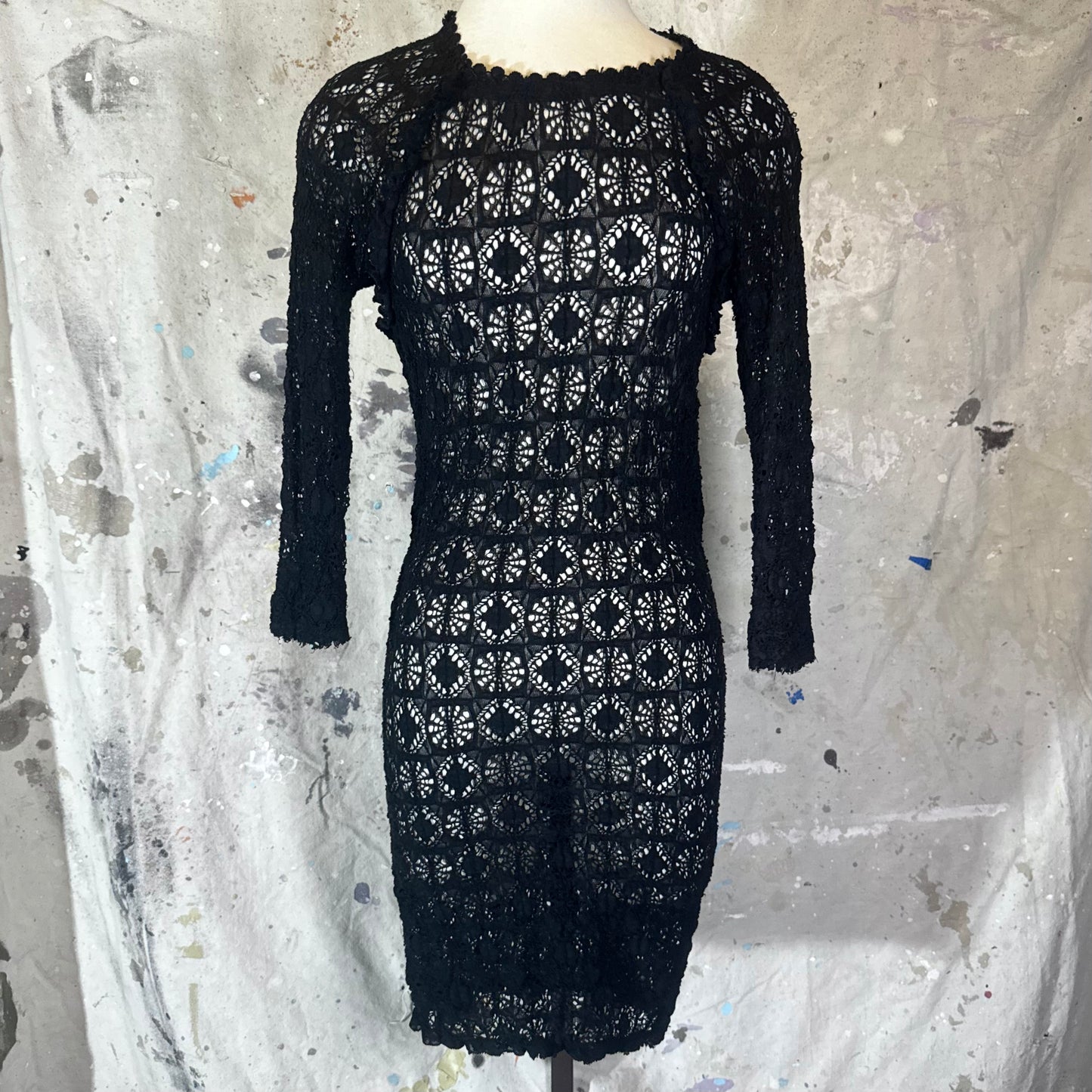 ISABEL MARANT BLACK CROCHET 3/4 SLEEVE DRESS