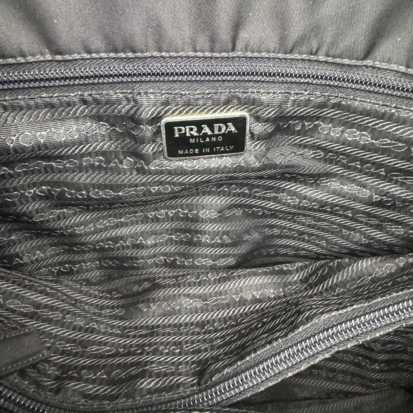 PRADA BLACK NYLON TRIANGLE LOGO TESSUTO CORD TOTE BAG