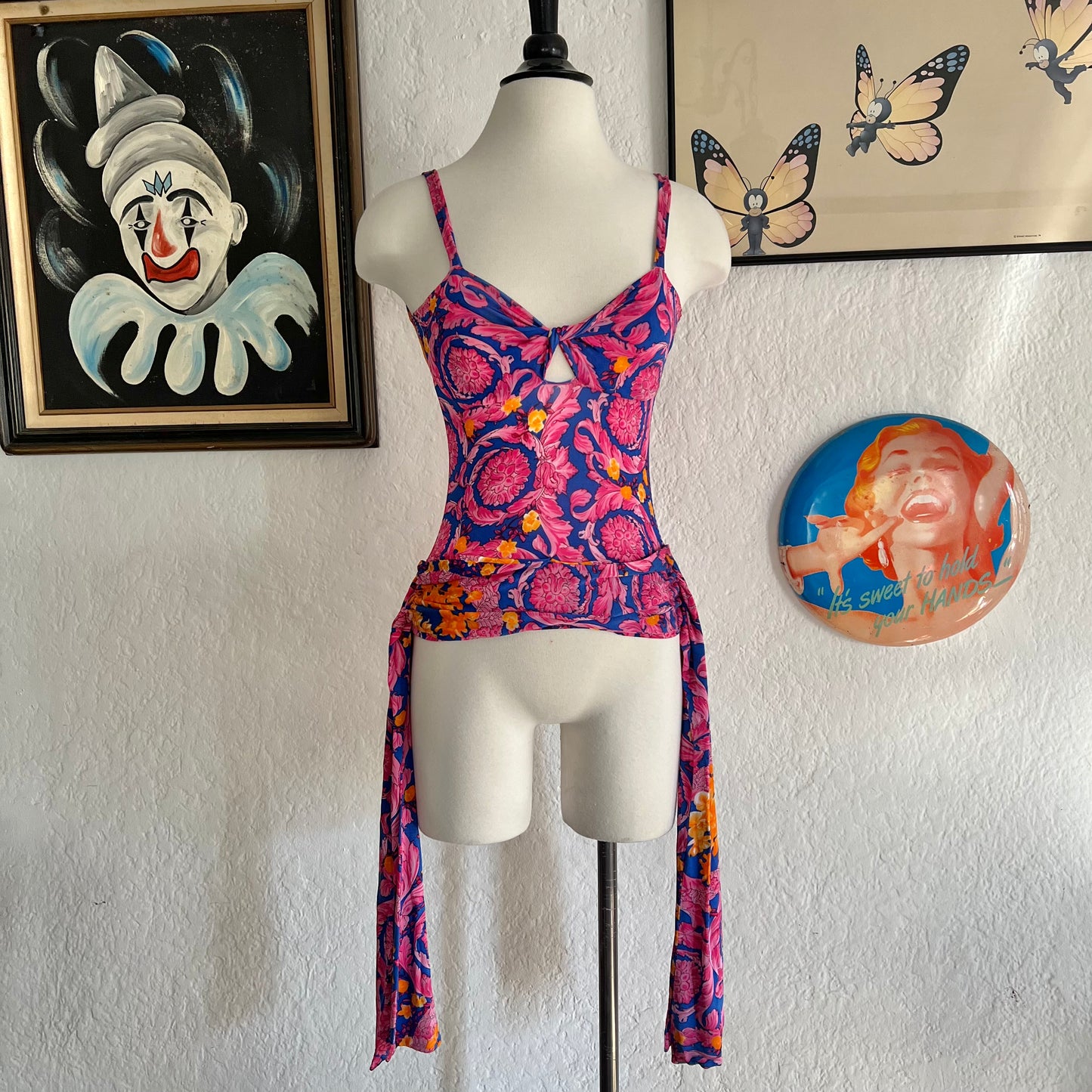 2000s Versace Jeans Printed Keyhole Top