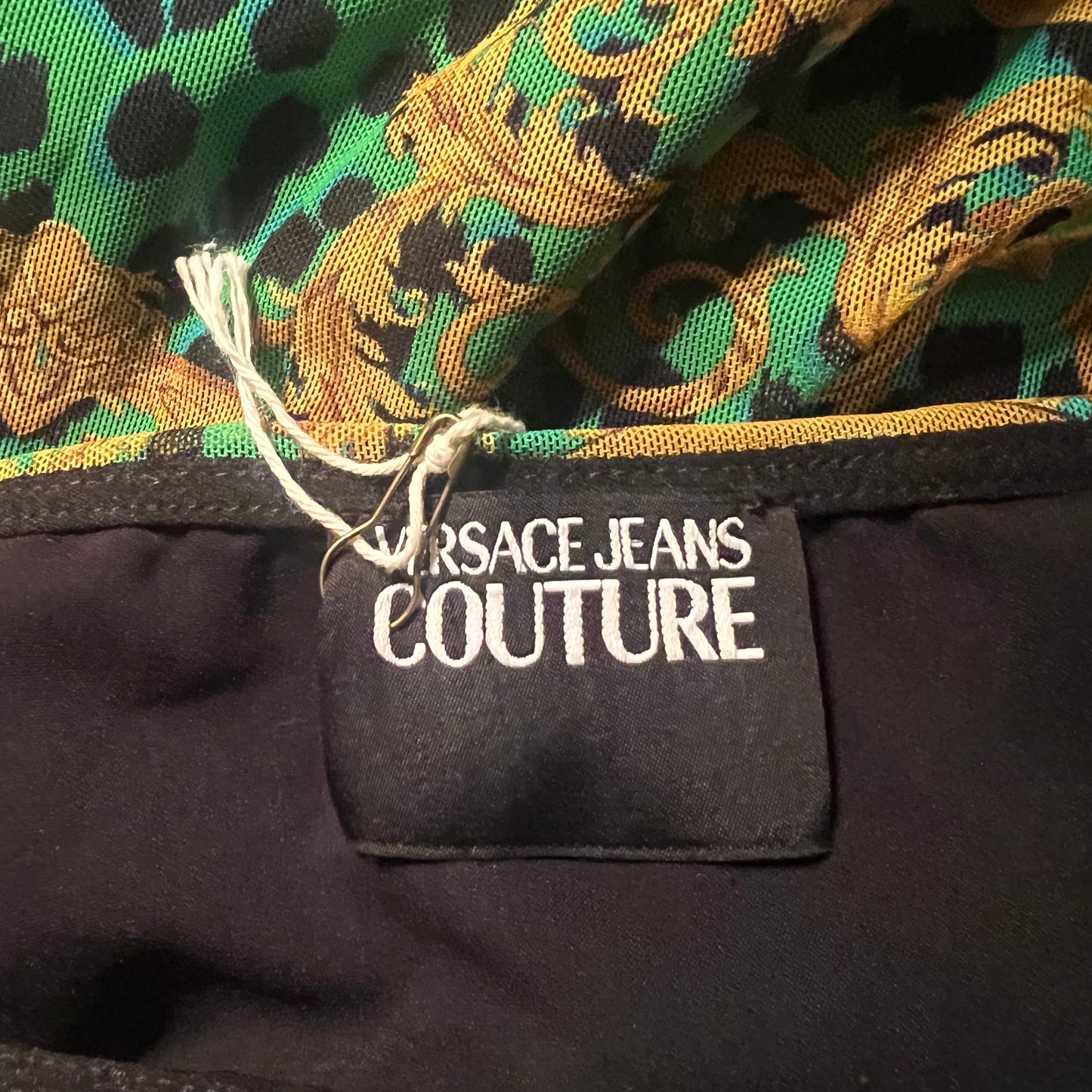 VERSACE JEANS COUTURE MESH DOUBLE LAYER LEOPARD CHAIN PRINT SKIRT