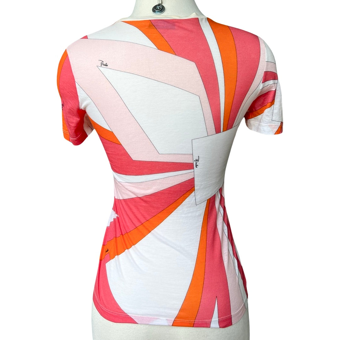 PUCCI 2000s PINK & ORANGE T SHIRT GEOMETRIC