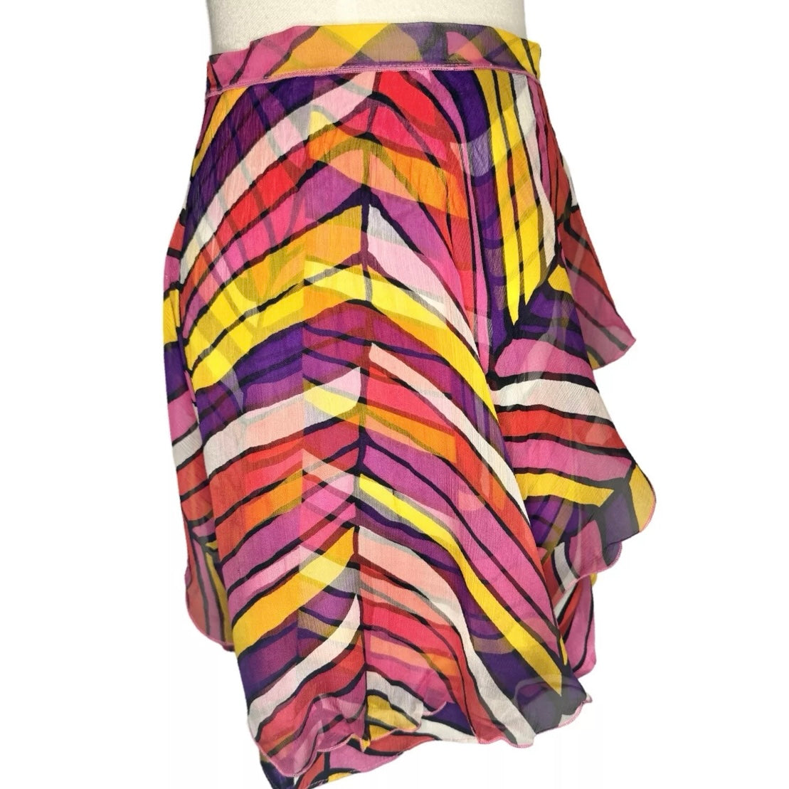 90s VOYAGE BEADED SILK STRIPE DOUBLE LAYER WRAP MINI SKIRT