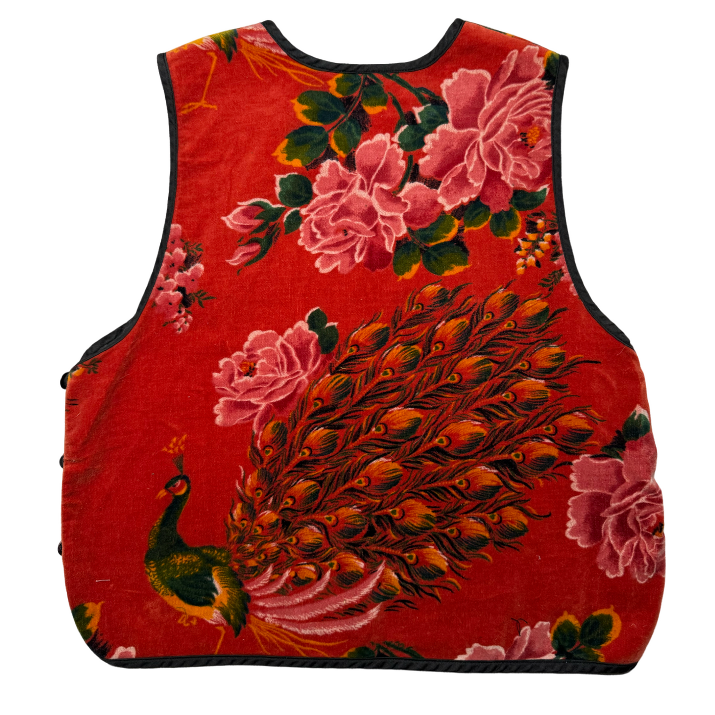 1970s KENZO JAP PEACOCK FLORAL VELVET BUTTON TOP