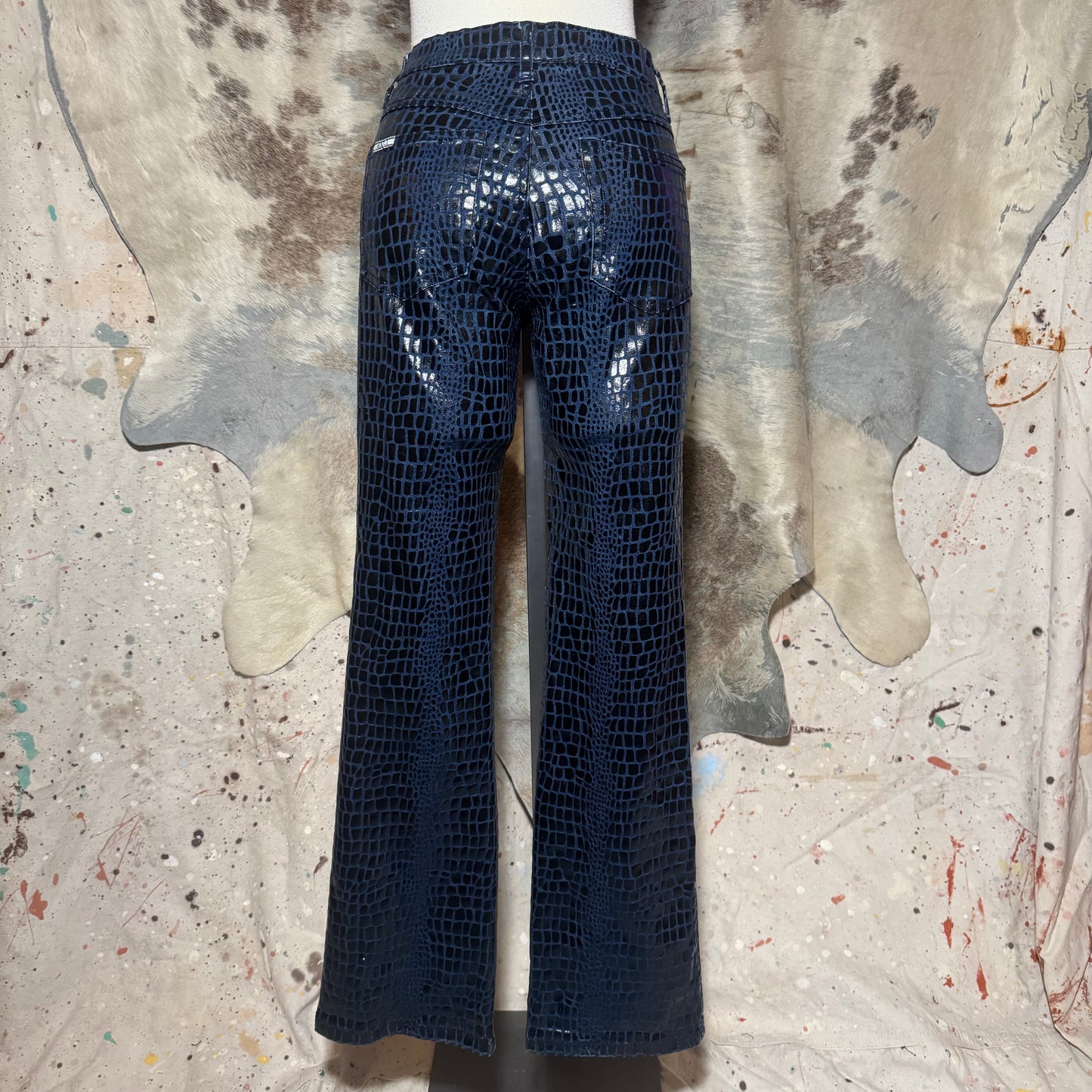 1990s RVT SERVE PIPING HOT PATENT SNAKE PRINT BOOTCUT DENIM 26
