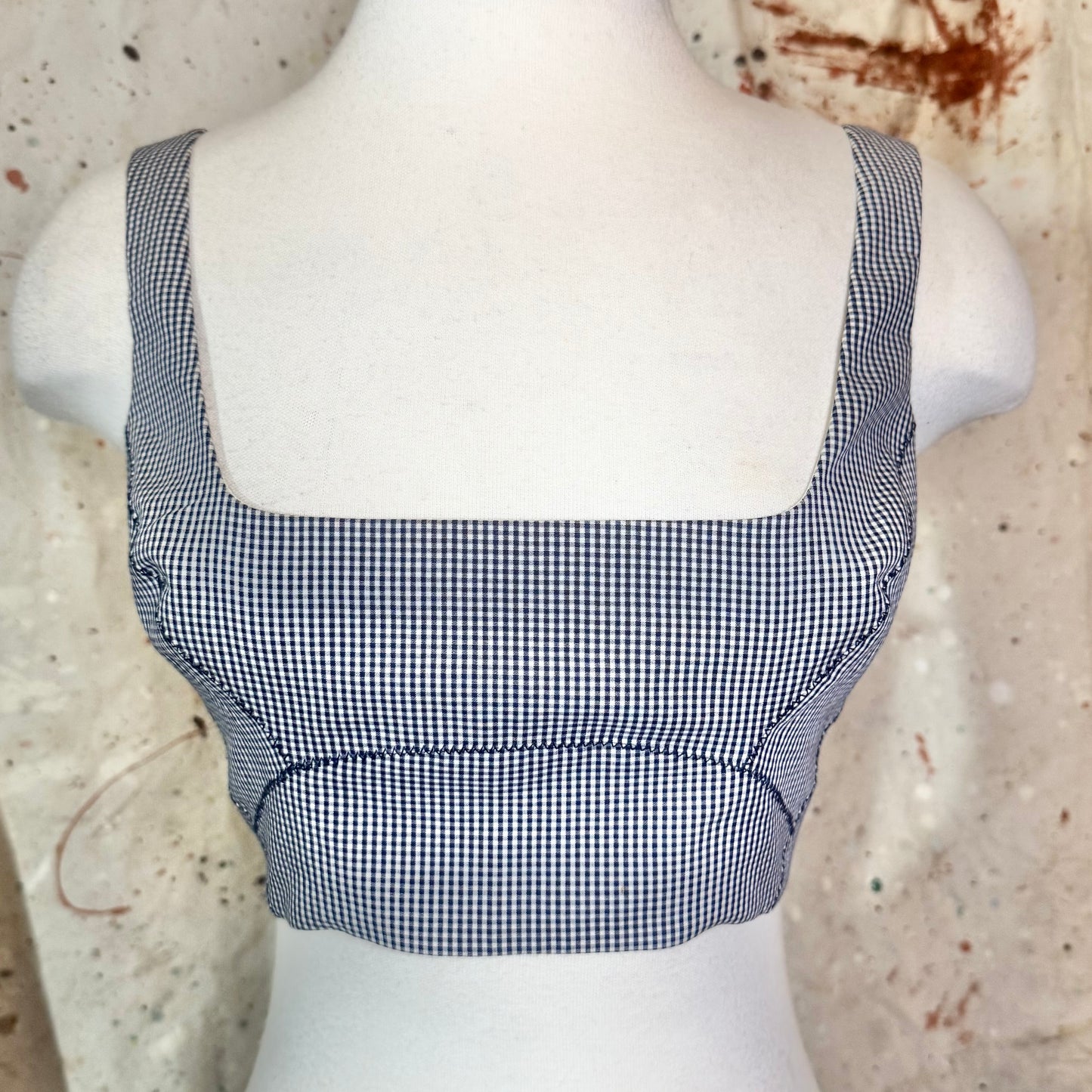 DSQUARED2 BLACK & WHITE CROPPED GINGHAM CHECK TOP
