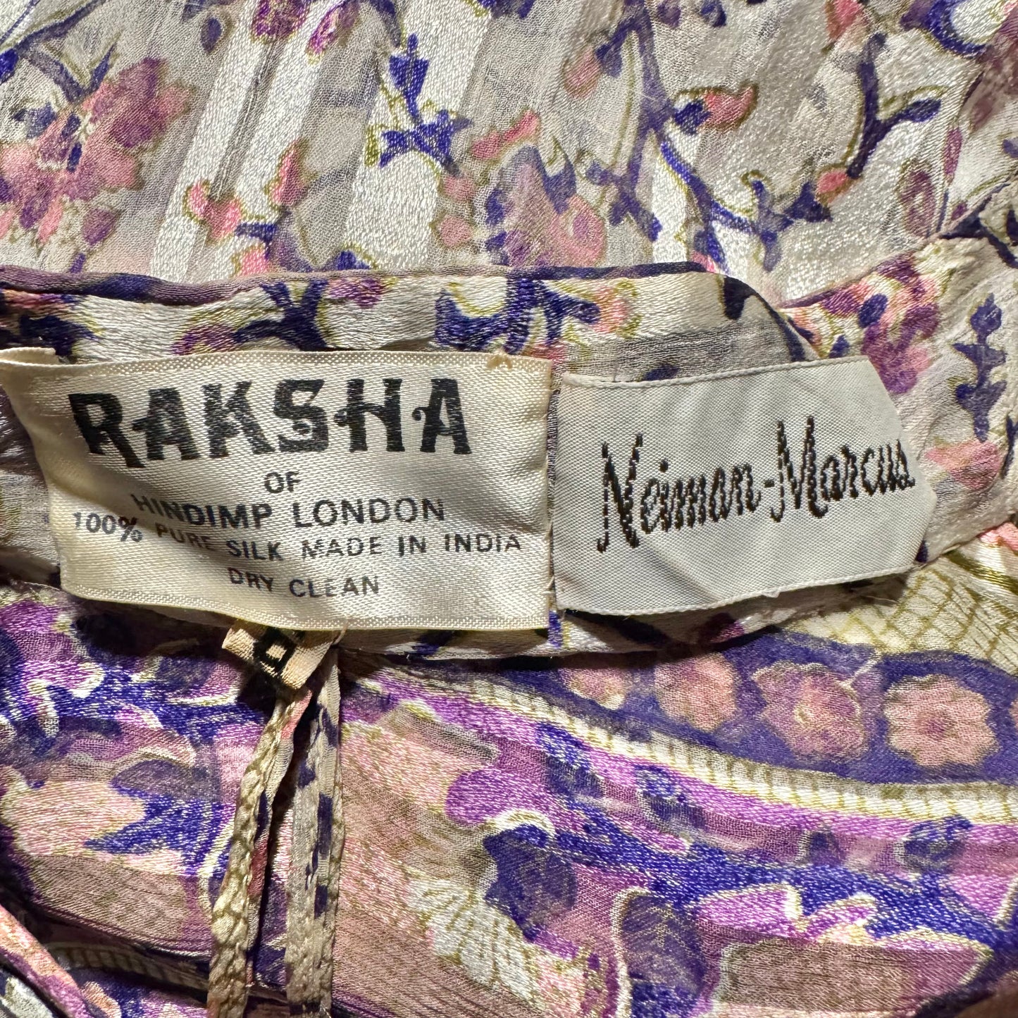 1970s RARE RAKSHA OF HINDIP LONDON SILK PESANT INDIAN PRINTED PURPLE DRESS