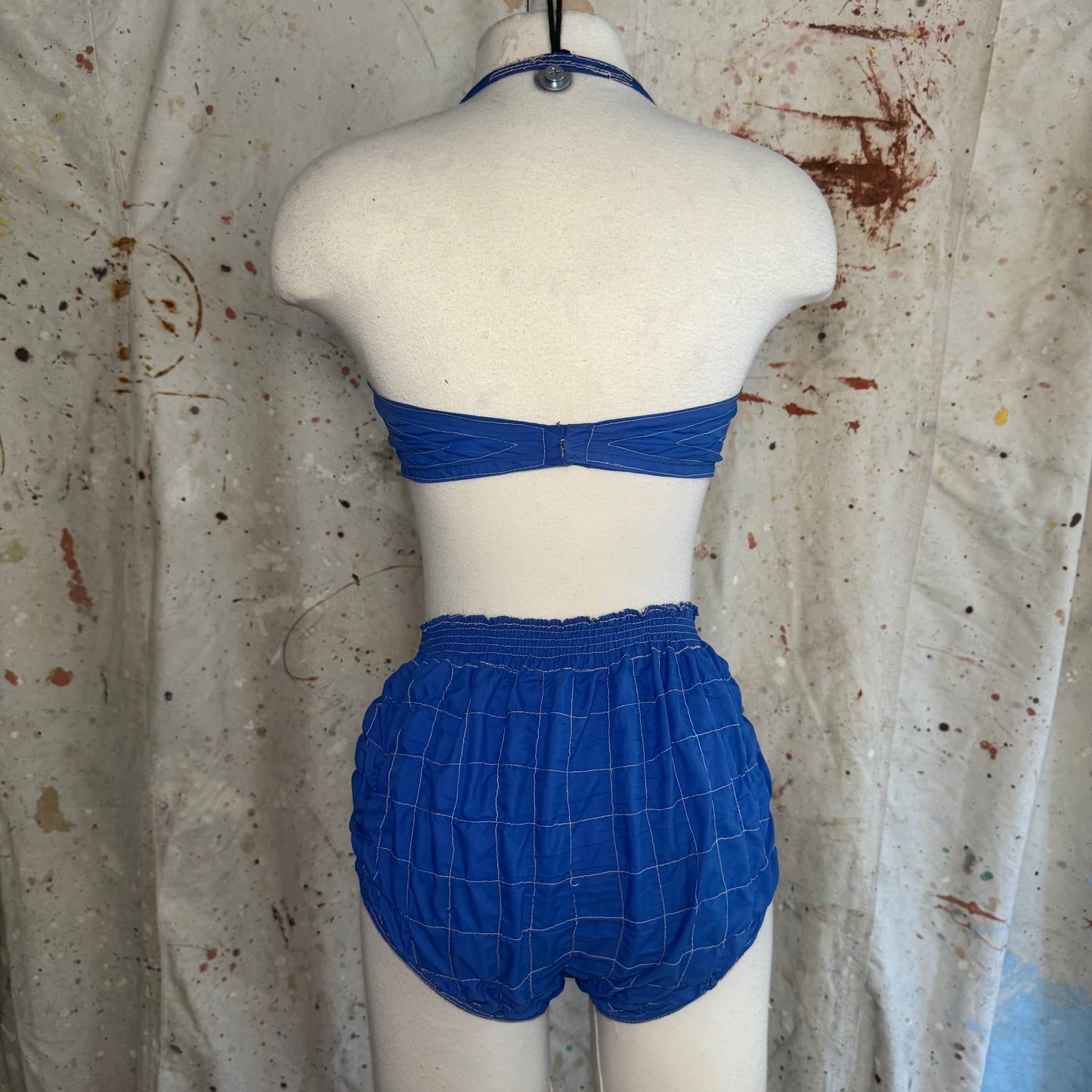 1940s BLUE TWO PIECE RUCHED BIKINI SWIMSUIT
