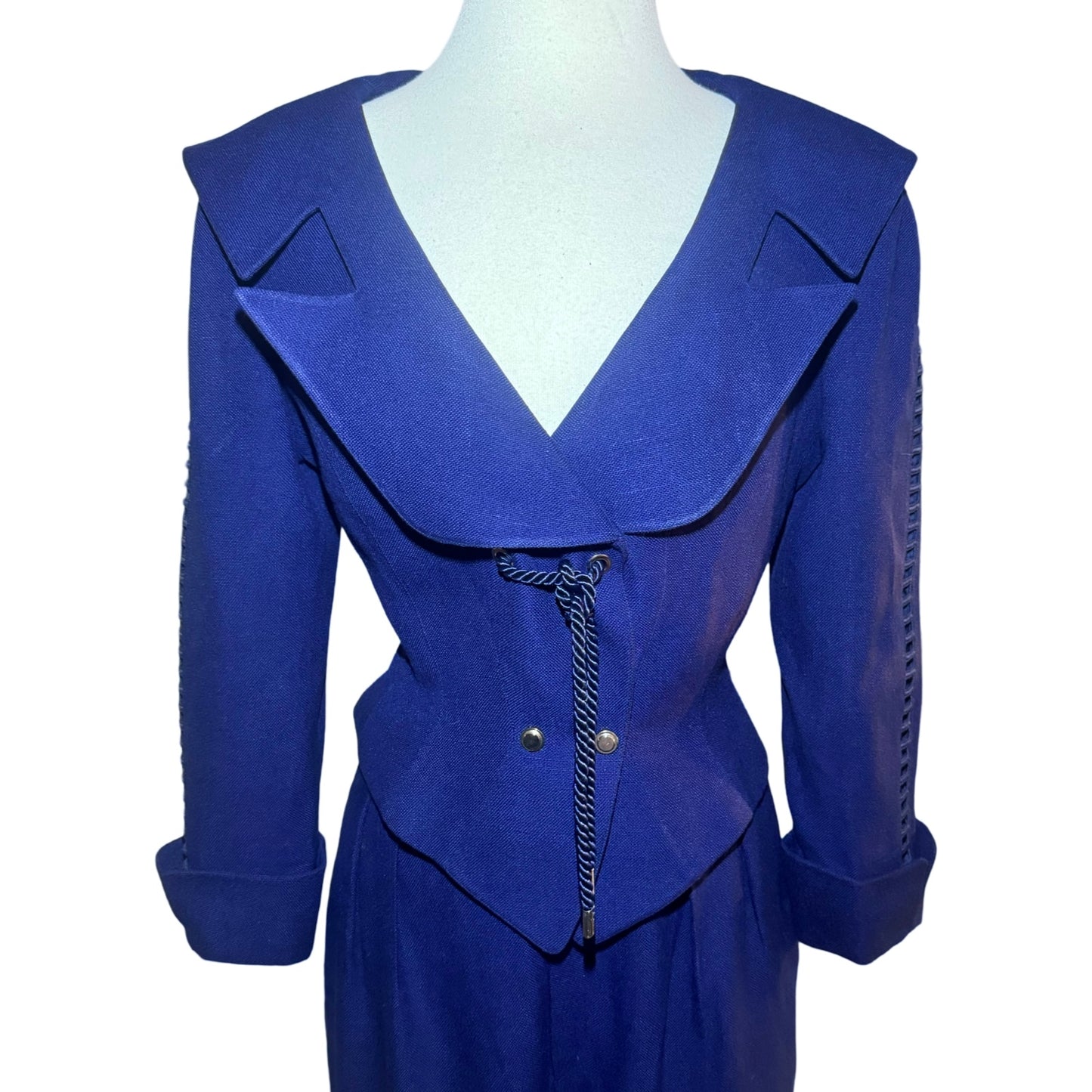 80s / 90s Thierry Mugler Blue Sailor Style Window Cut Out Suit