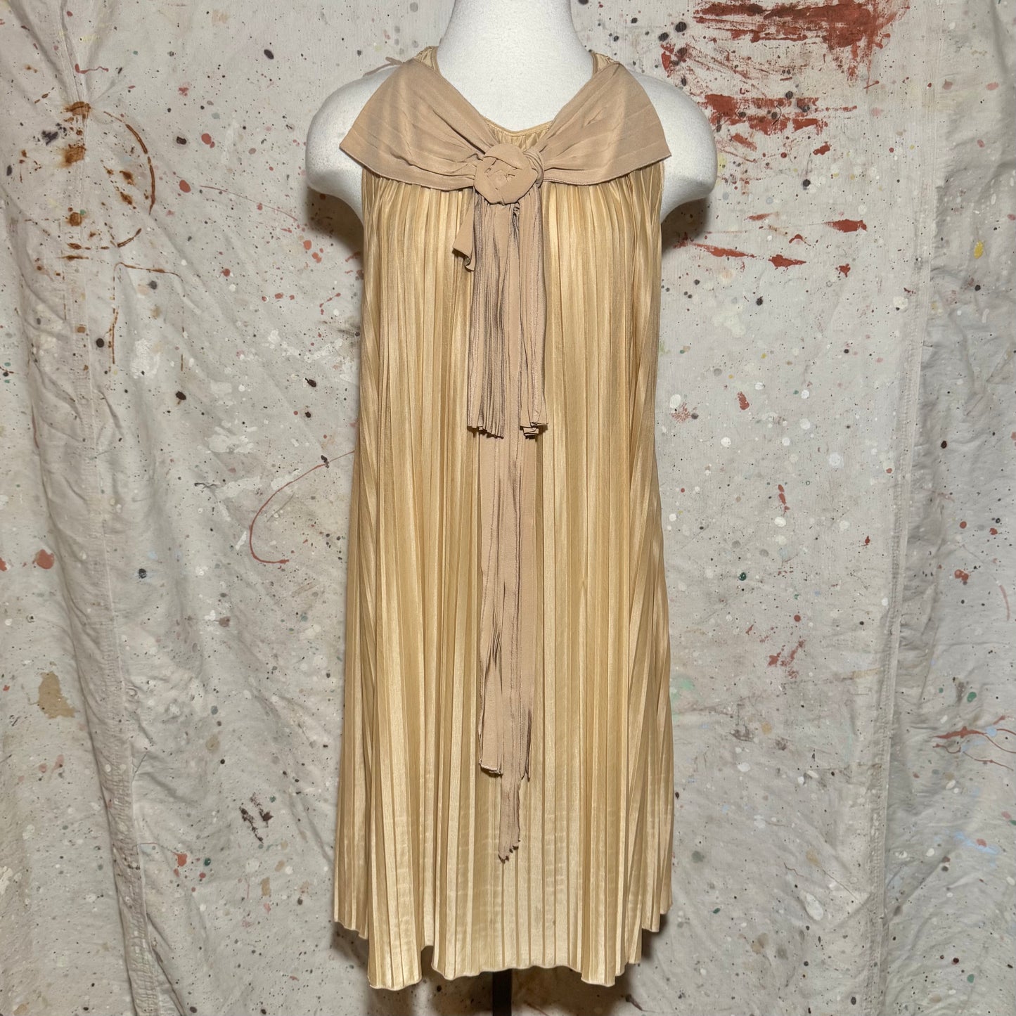 2006 CHLOE PHOEBE PHILO ACCORDION PLEATED BOW ALINE BOHO DRESS
