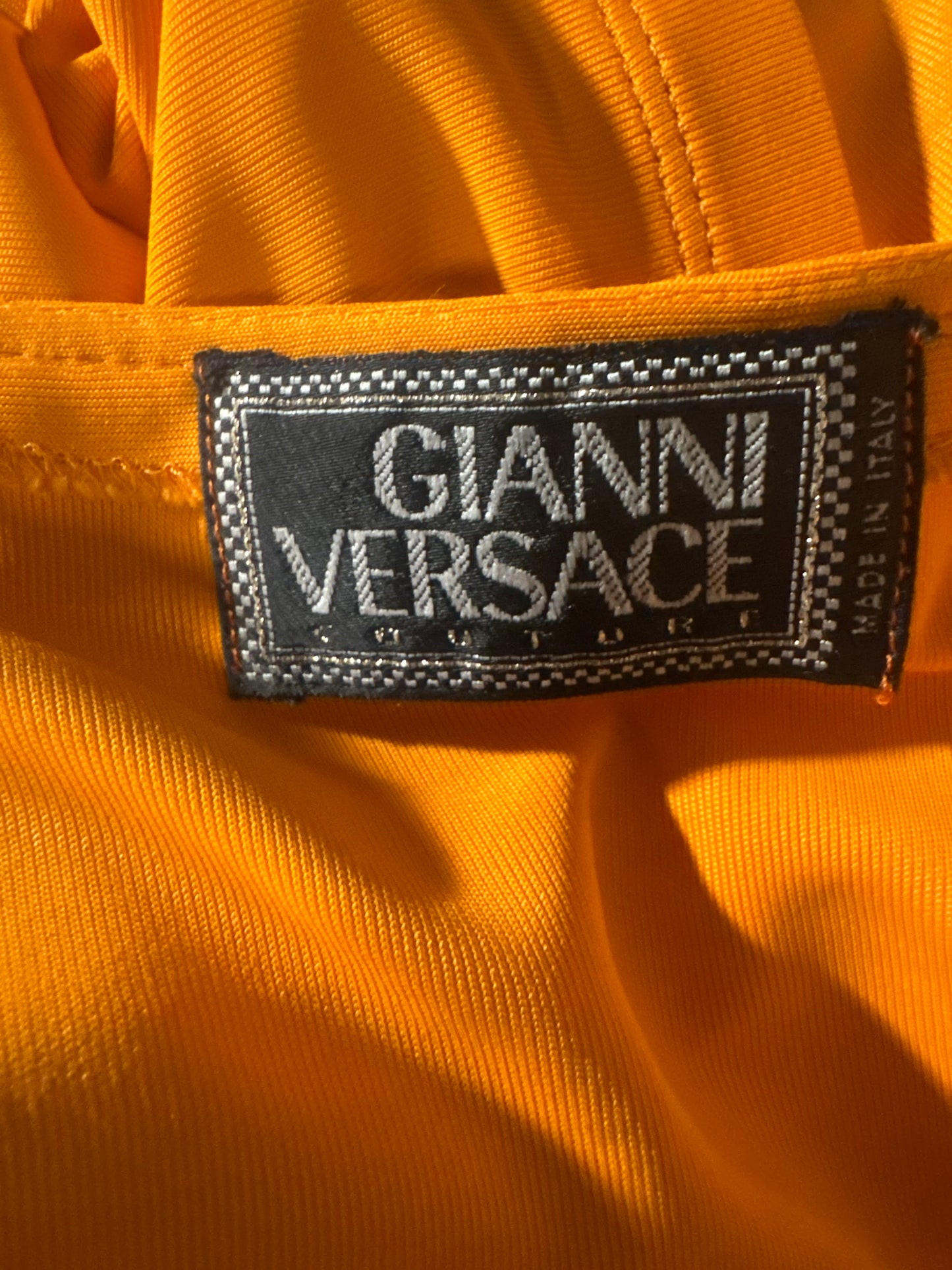 VERSACE 1996 ORANGE SPAGHETTI STRAP ASYMMETRICAL DRESS
