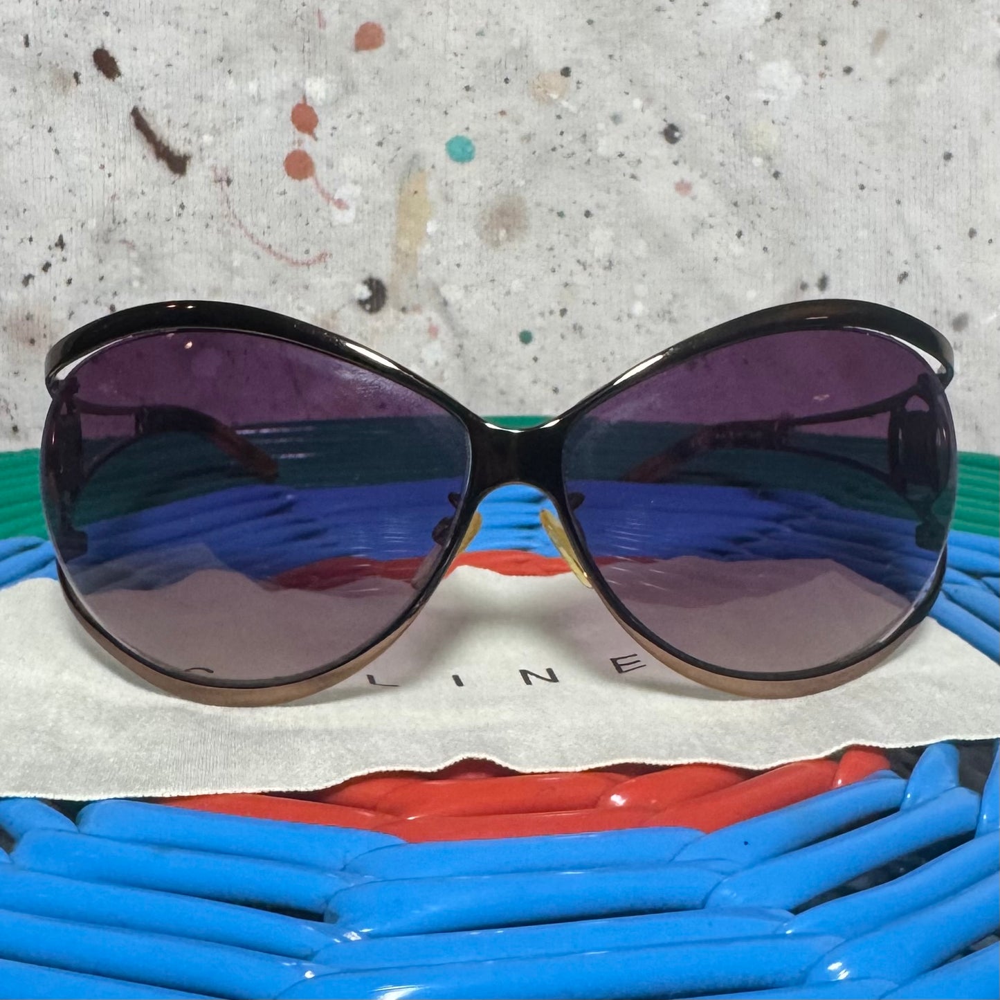 1990s CELINE WIRE BRONZE / PURPLE OVERSIZED MACADAM LOGO C SUNGLASSES SC1317