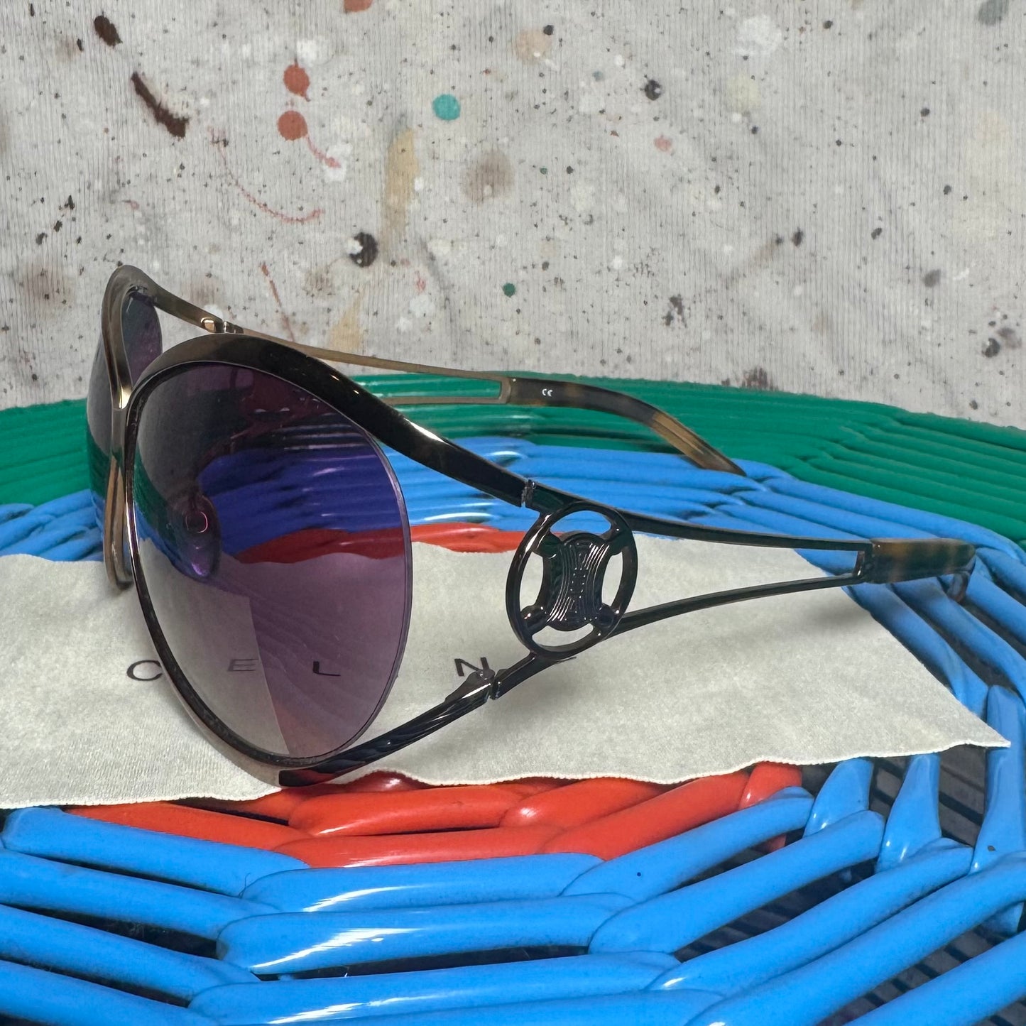 1990s CELINE WIRE BRONZE / PURPLE OVERSIZED MACADAM LOGO C SUNGLASSES SC1317