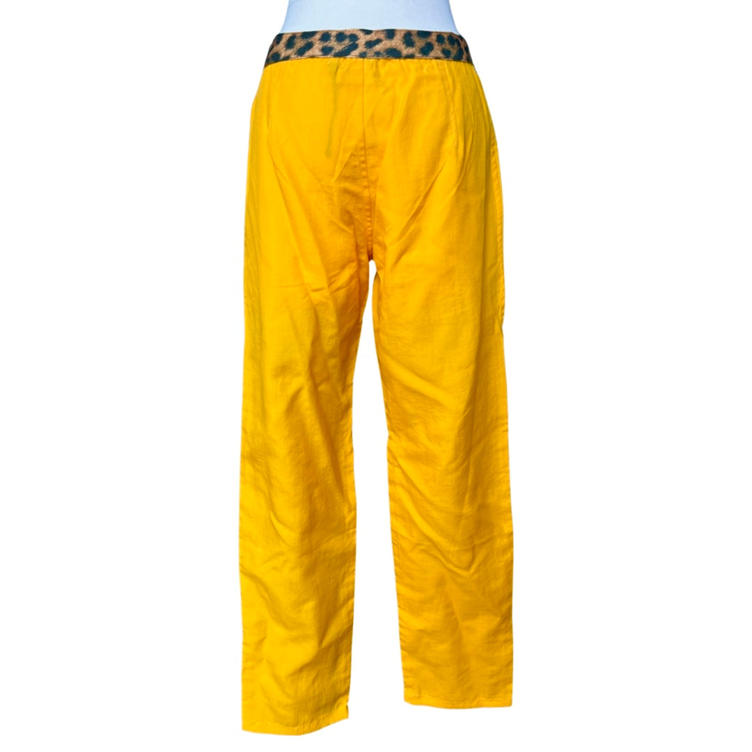 JEAN PAUL GAULTIER 90s YELLOW LEOPARD BELTED NYLON PANTS