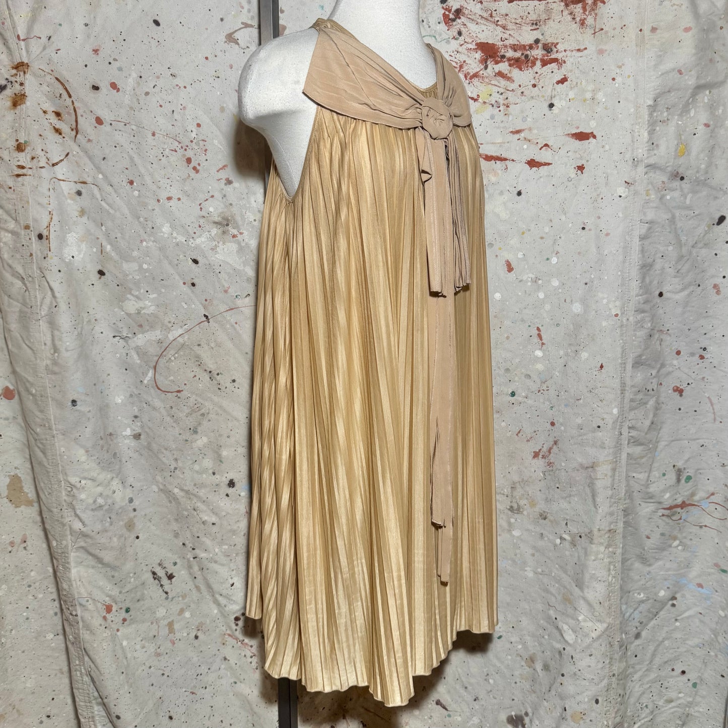 2006 CHLOE PHOEBE PHILO ACCORDION PLEATED BOW ALINE BOHO DRESS
