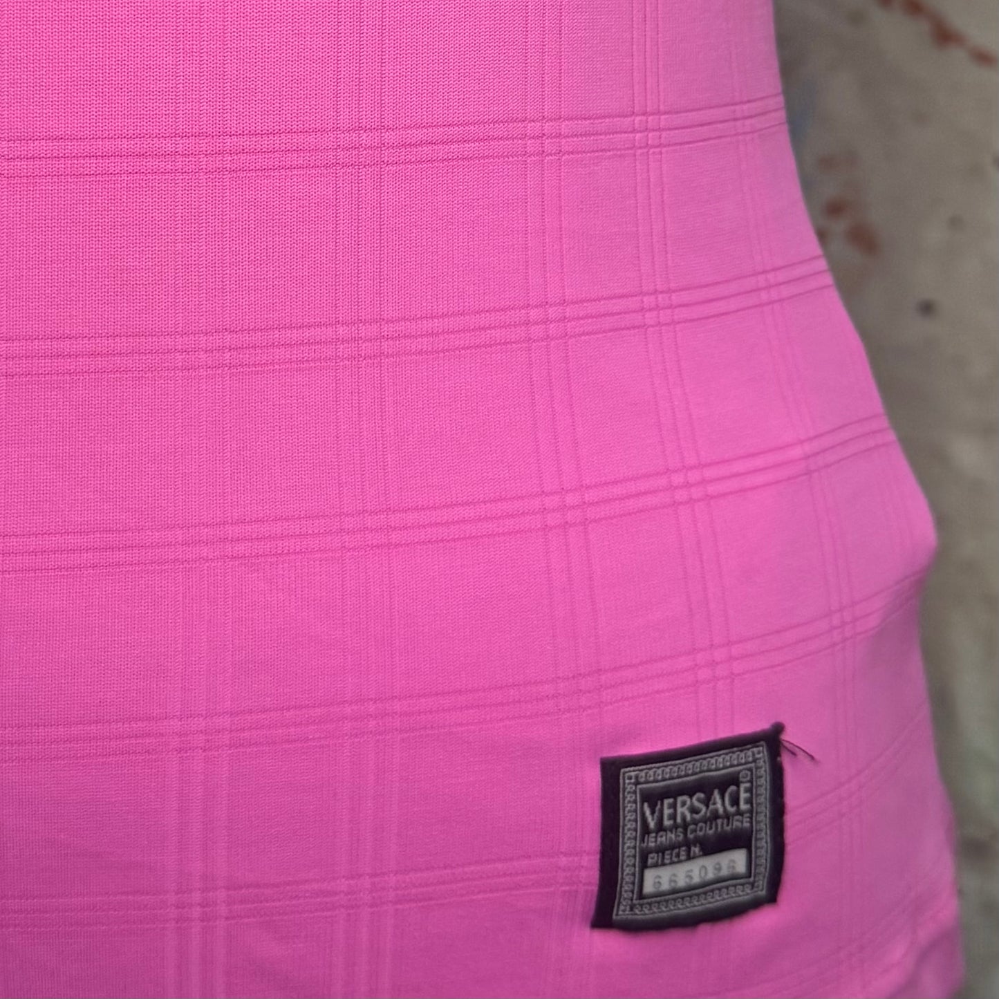 90s VERSACE JEANS COUTURE PINK MEDUSA HEAD RIBBED HALF ZIP TANK S