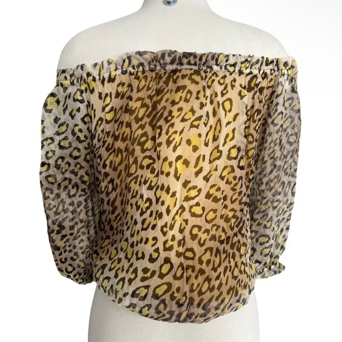 2000S BLUGIRL BLUMARINE OFF THE SHOULDER LEOPARD SILK TOP