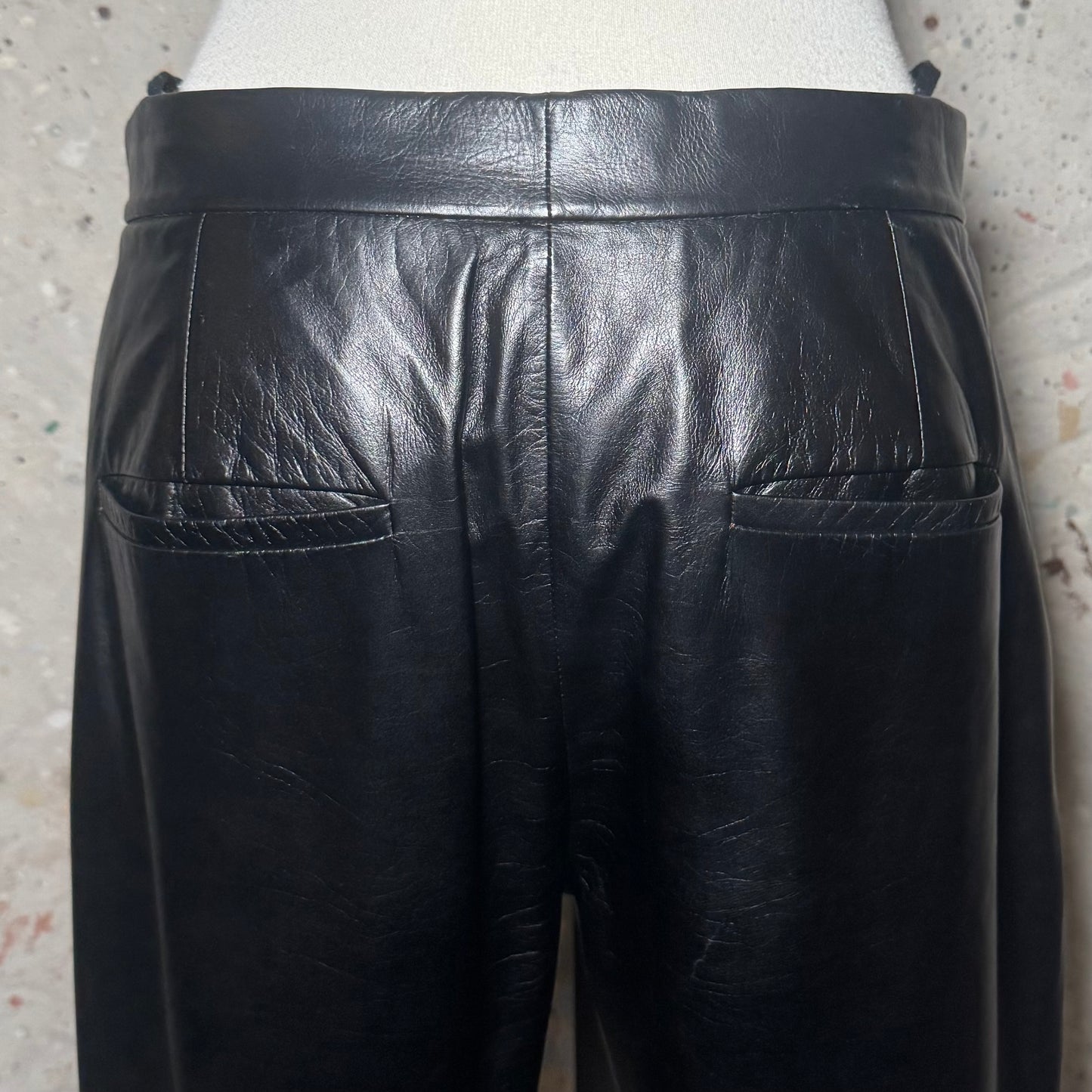 HELMUT LANG BLACK CALF LEATHER RELAXED FIT CARPENTER TROUSERS