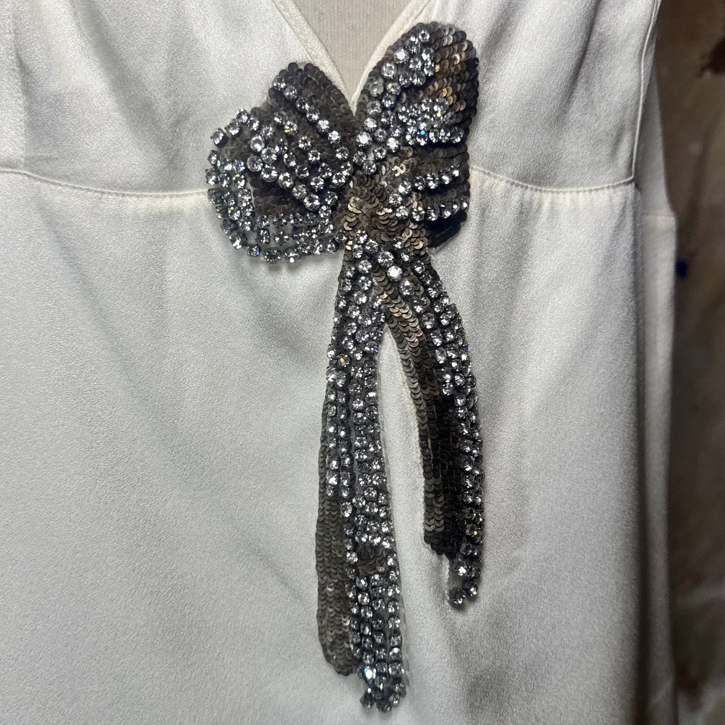 2007 ALEXANDER MCQUEEN SILK RHINESTONE SEQUIN BOW TANK