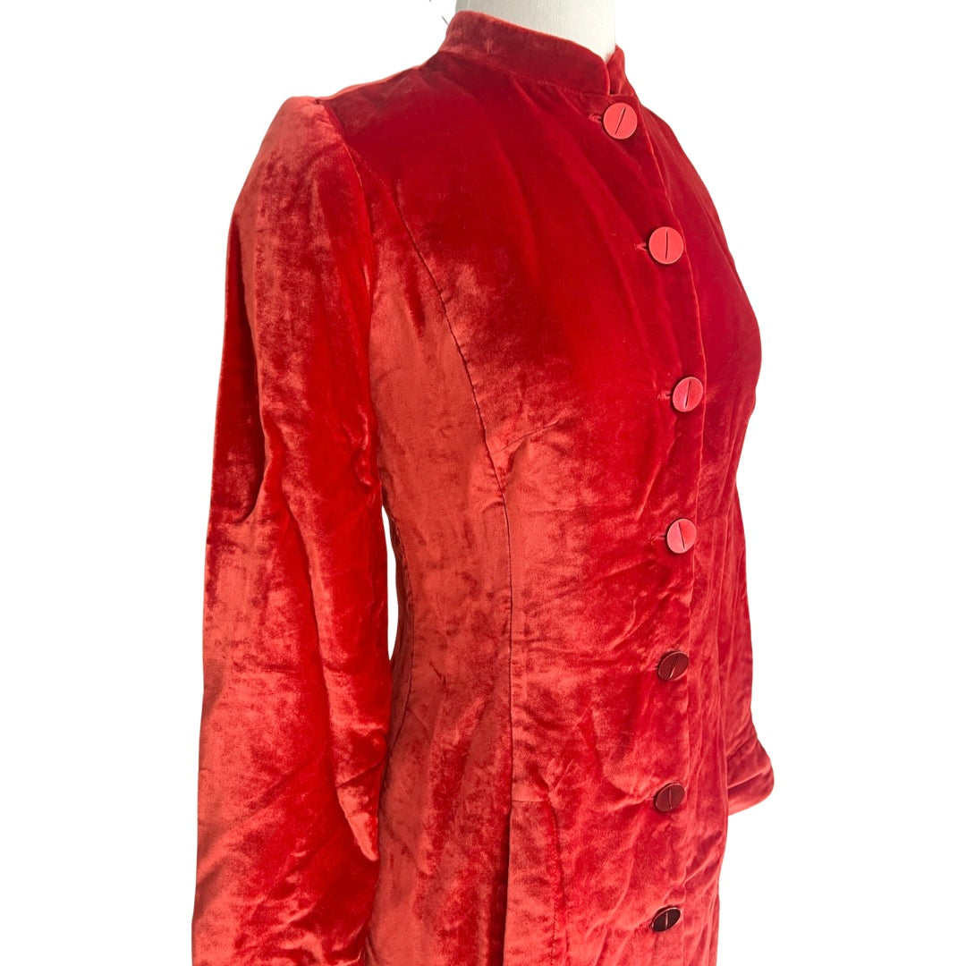 90s MYRENE DE PREMONVILLE RED LONG VELVET JACKET