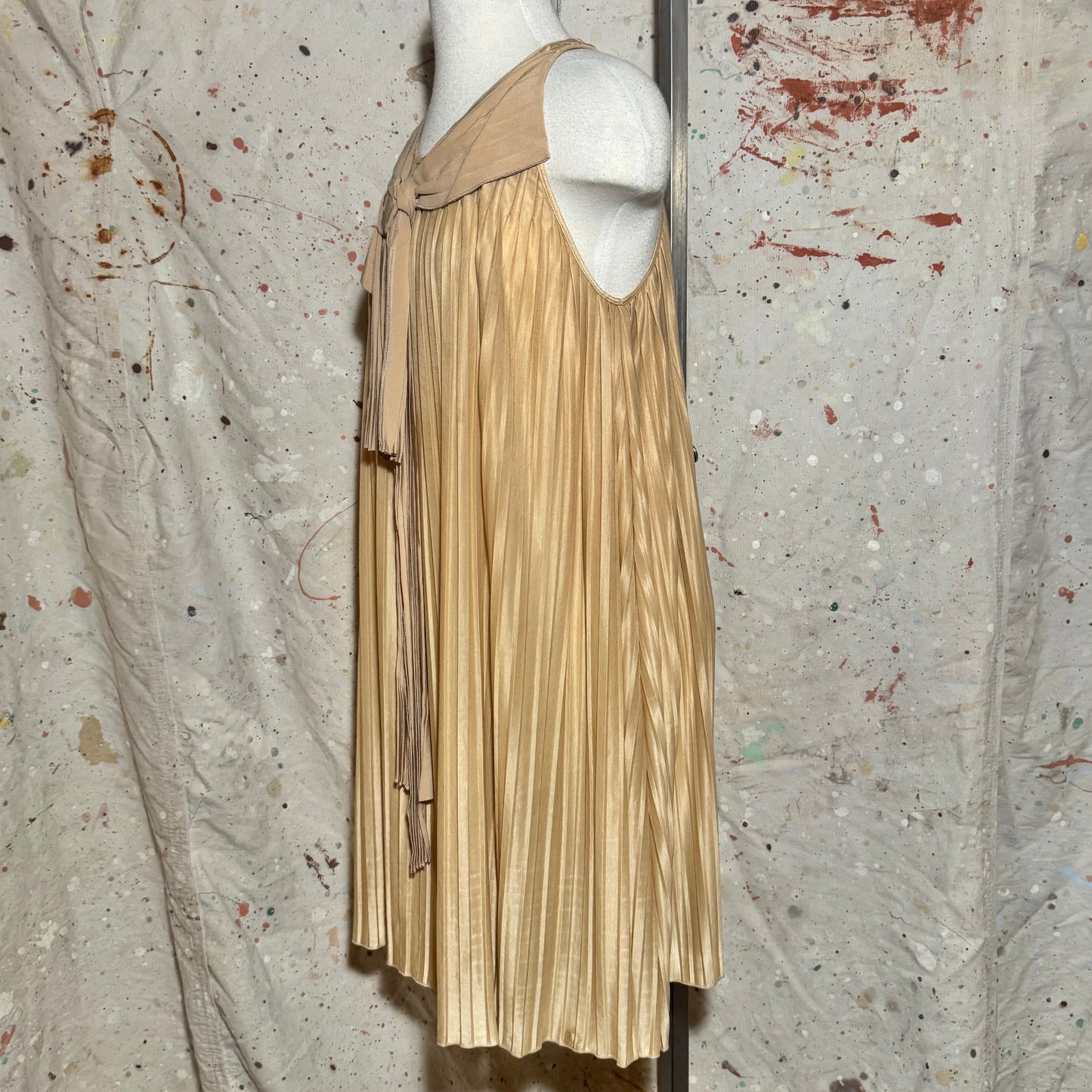 2006 CHLOE PHOEBE PHILO ACCORDION PLEATED BOW ALINE BOHO DRESS