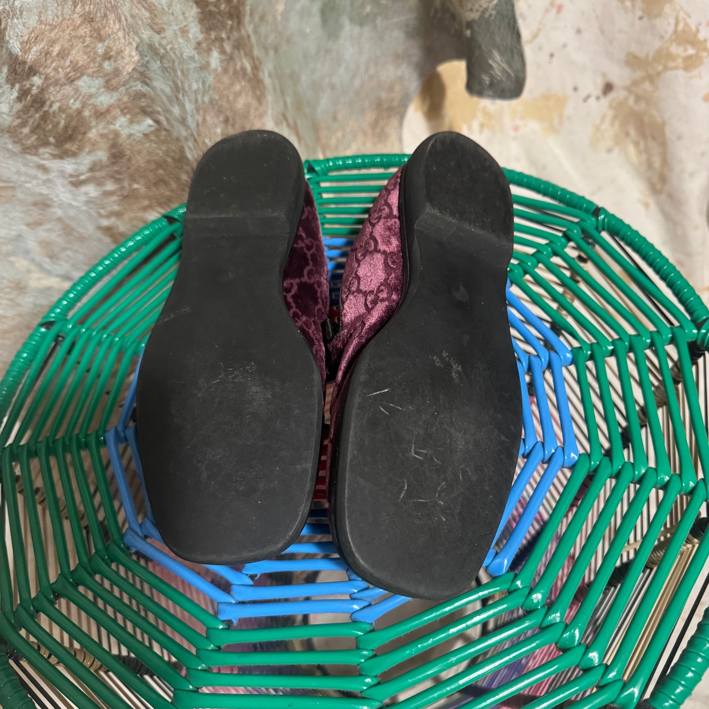GUCCI PURPLE VELVET MONOGRAM LOGO LOAFERS 5