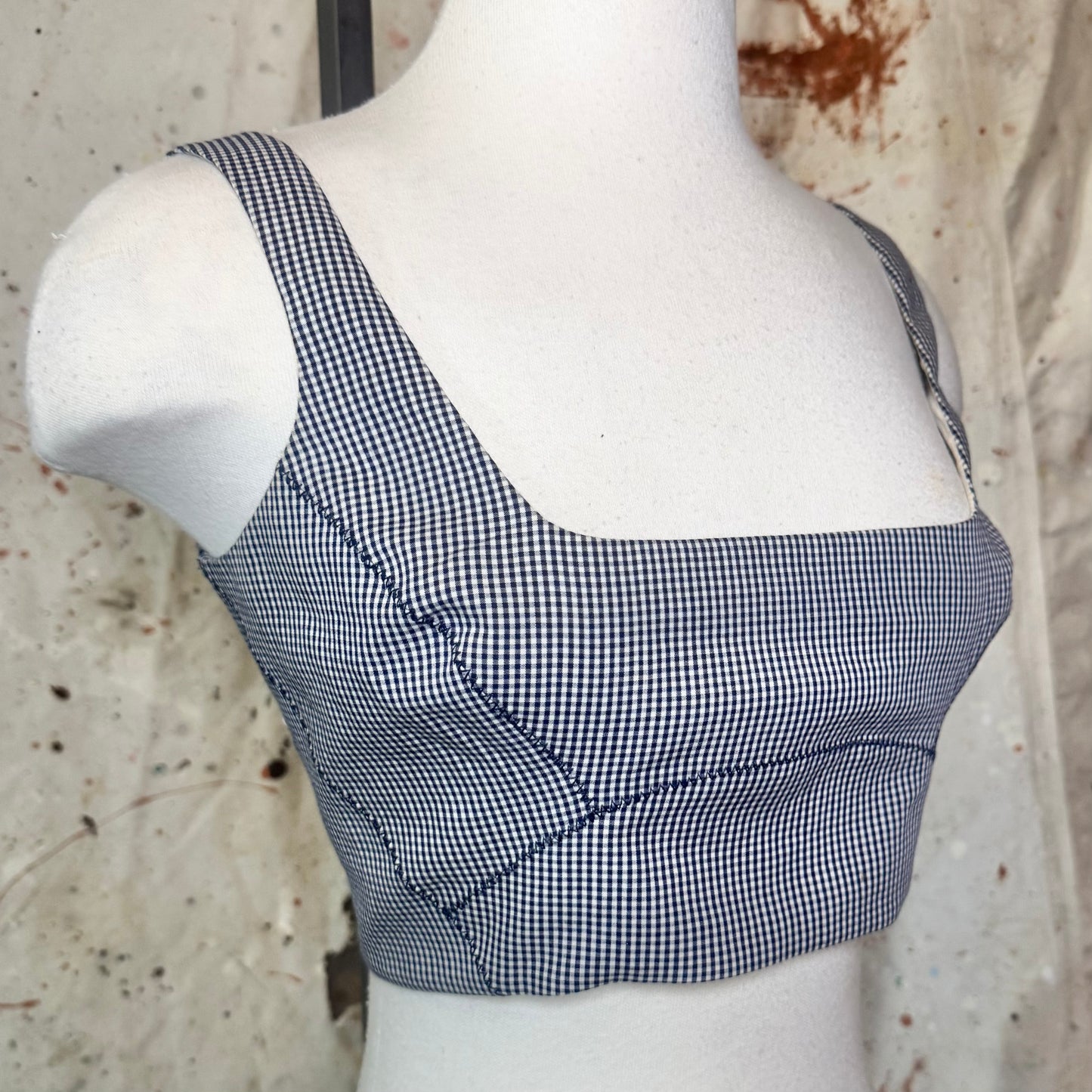 DSQUARED2 BLACK & WHITE CROPPED GINGHAM CHECK TOP