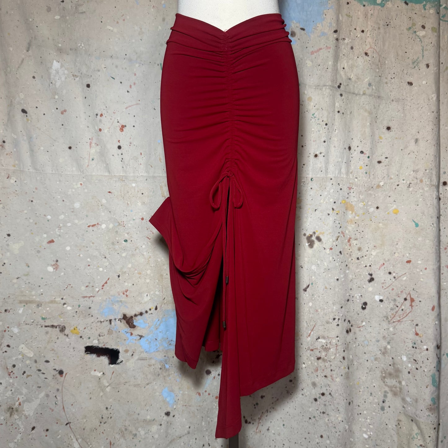 Burgundy Plein Sud Ruched Asymmetrical Midi Skirt